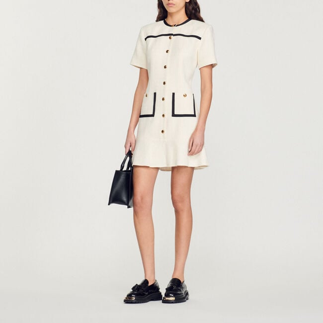 Cropped tweed button-up dress