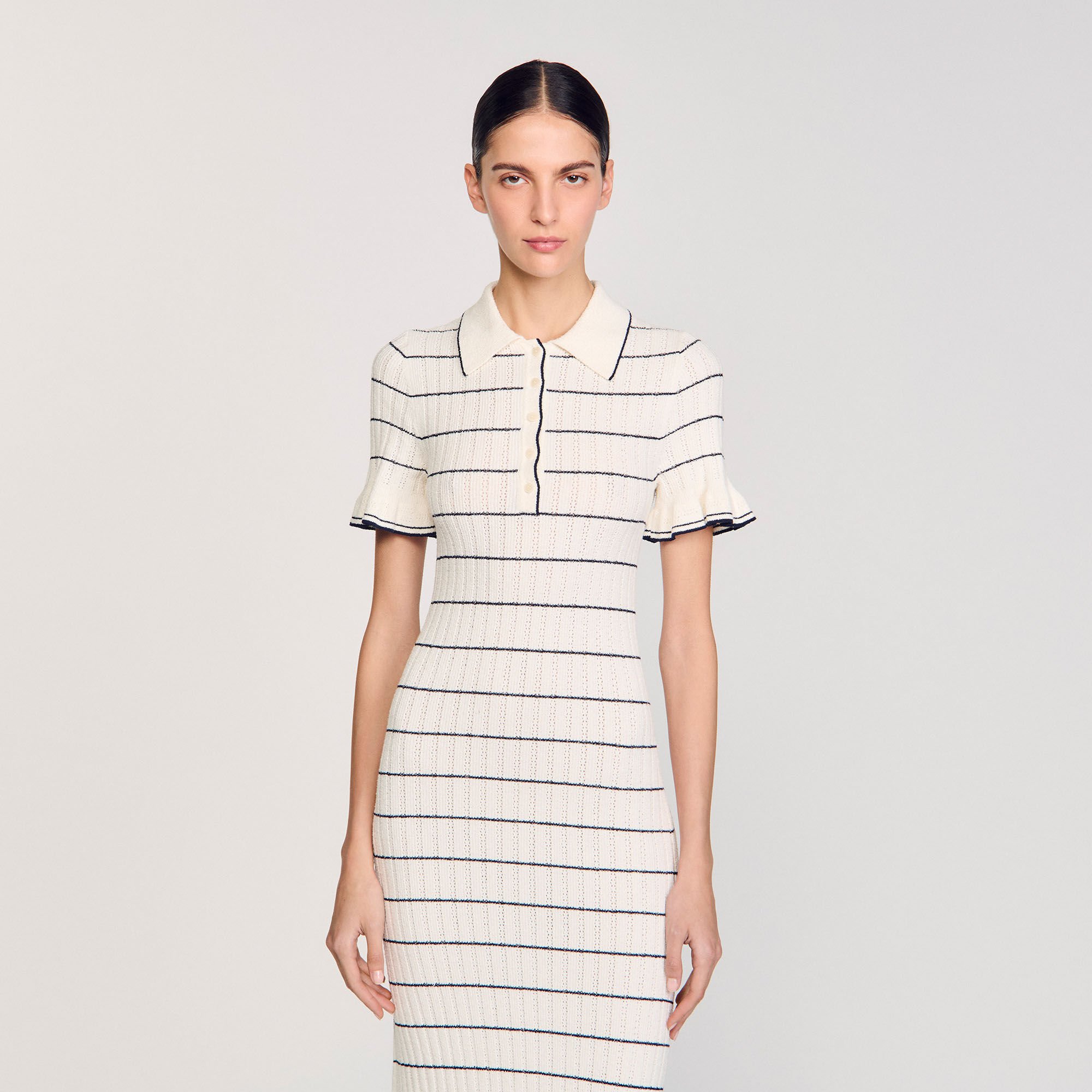 Knitted maxi dress with polo neck