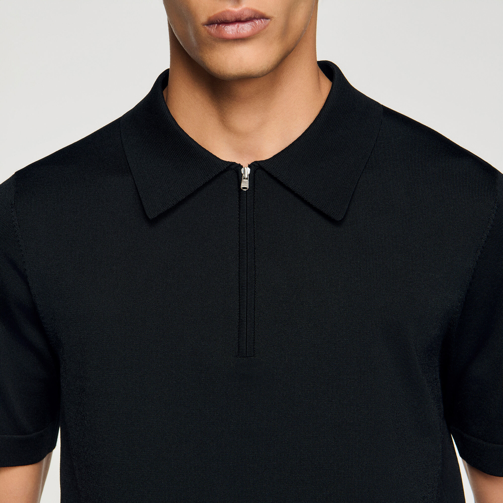 Knitted polo shirt with zip collar
