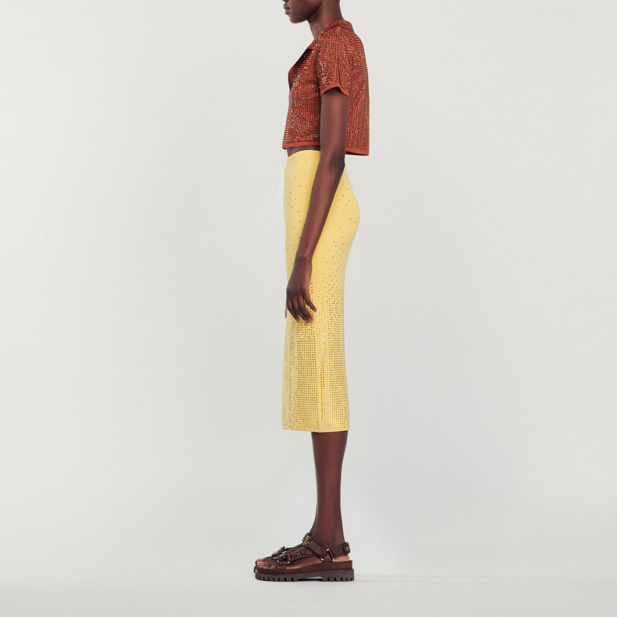 Rhinestone-embellished midi skirt