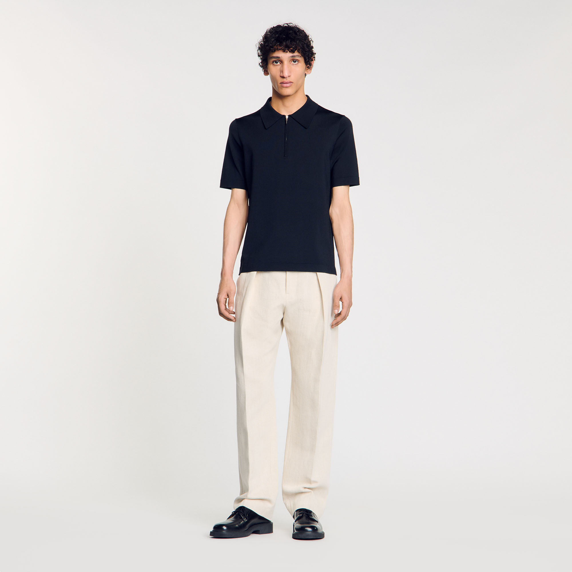 Knitted polo shirt with zip collar