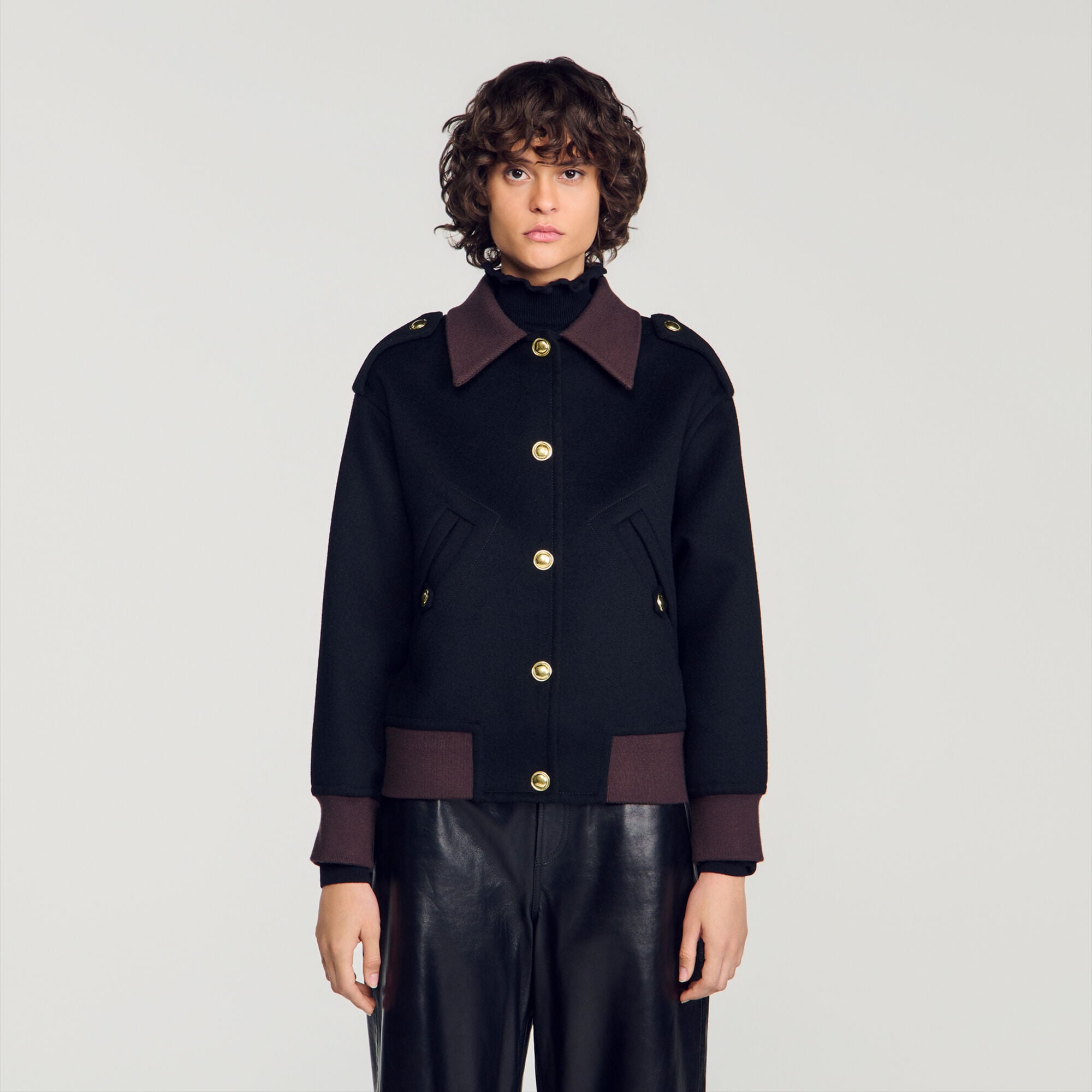 Short coat with contrast collar - Women | Sandro
