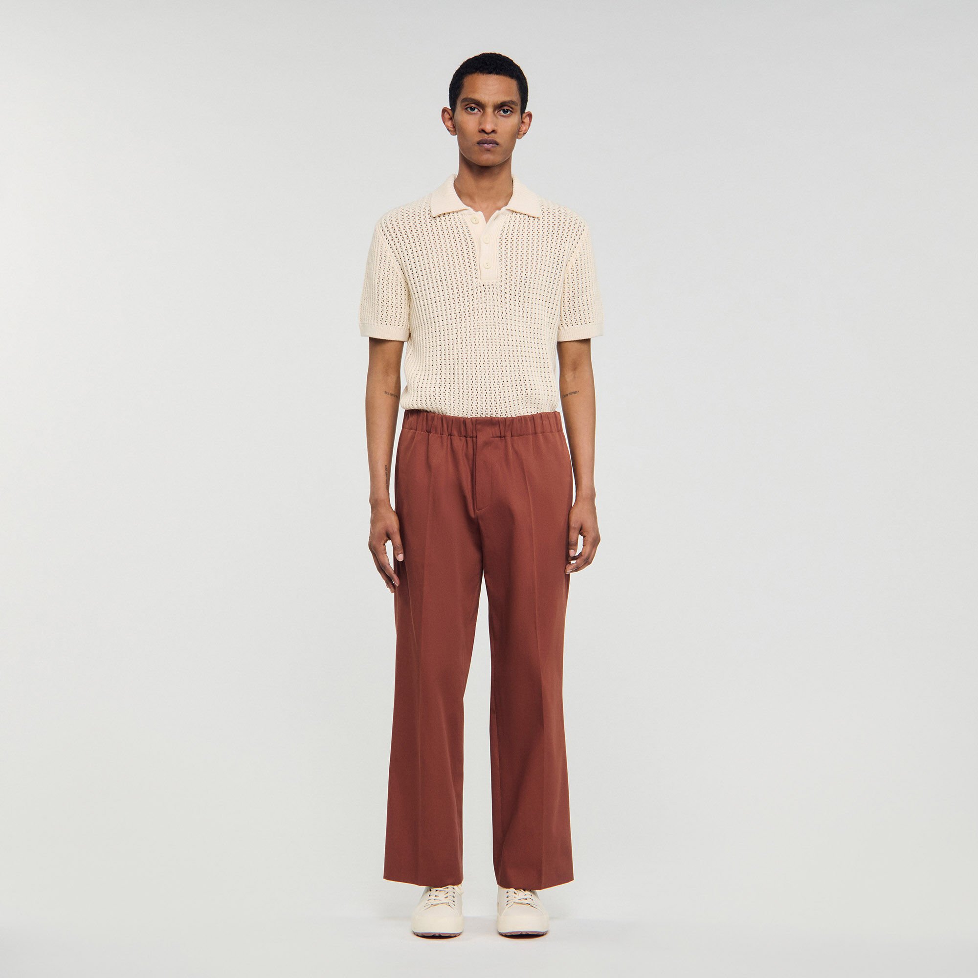 Elasticated wide-leg cotton trousers