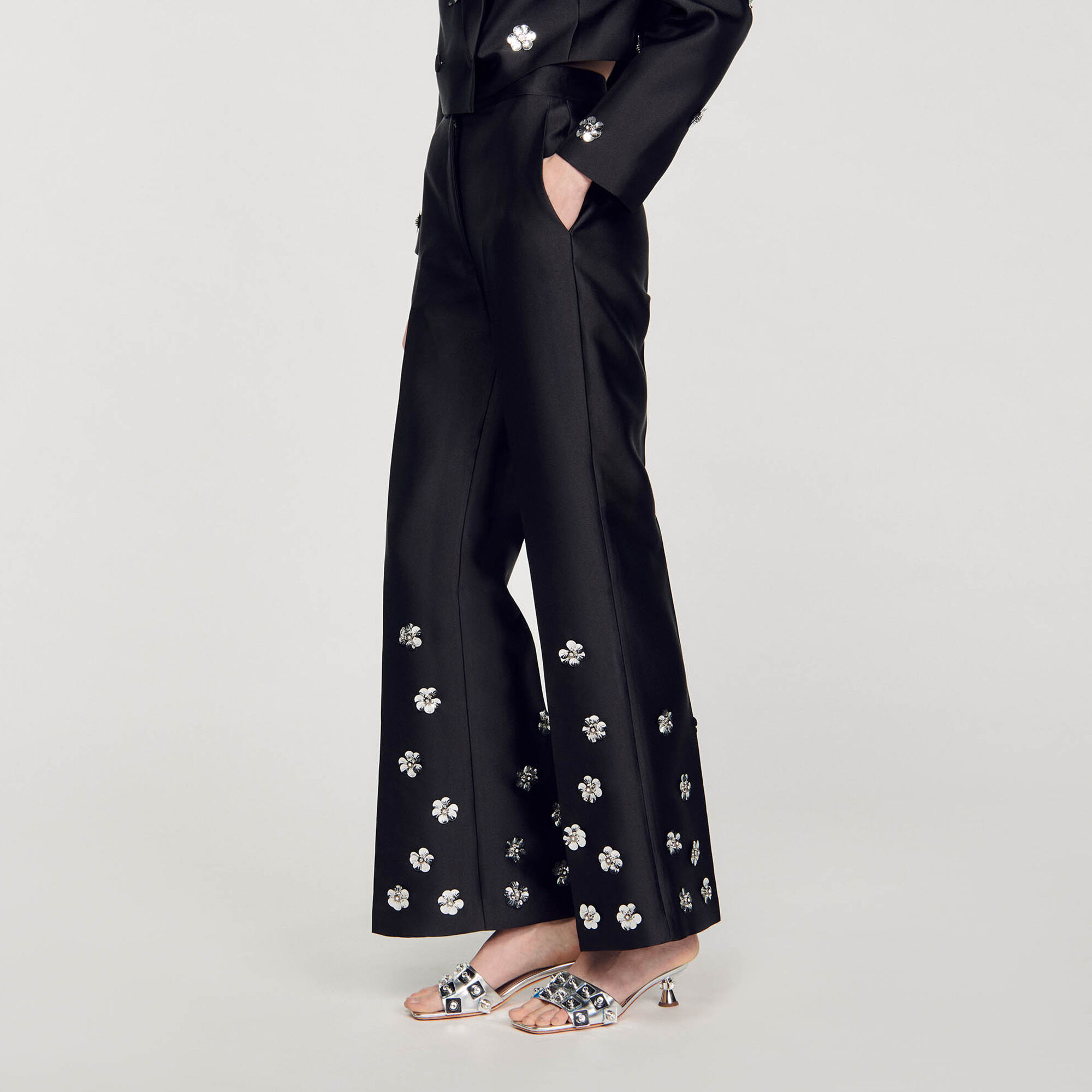 Satin-look sequin trousers