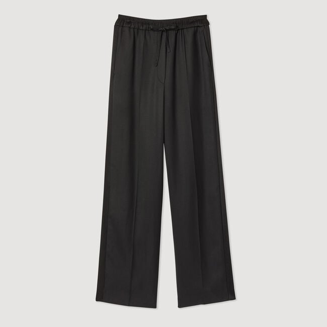 Wide trousers with satin side stripes