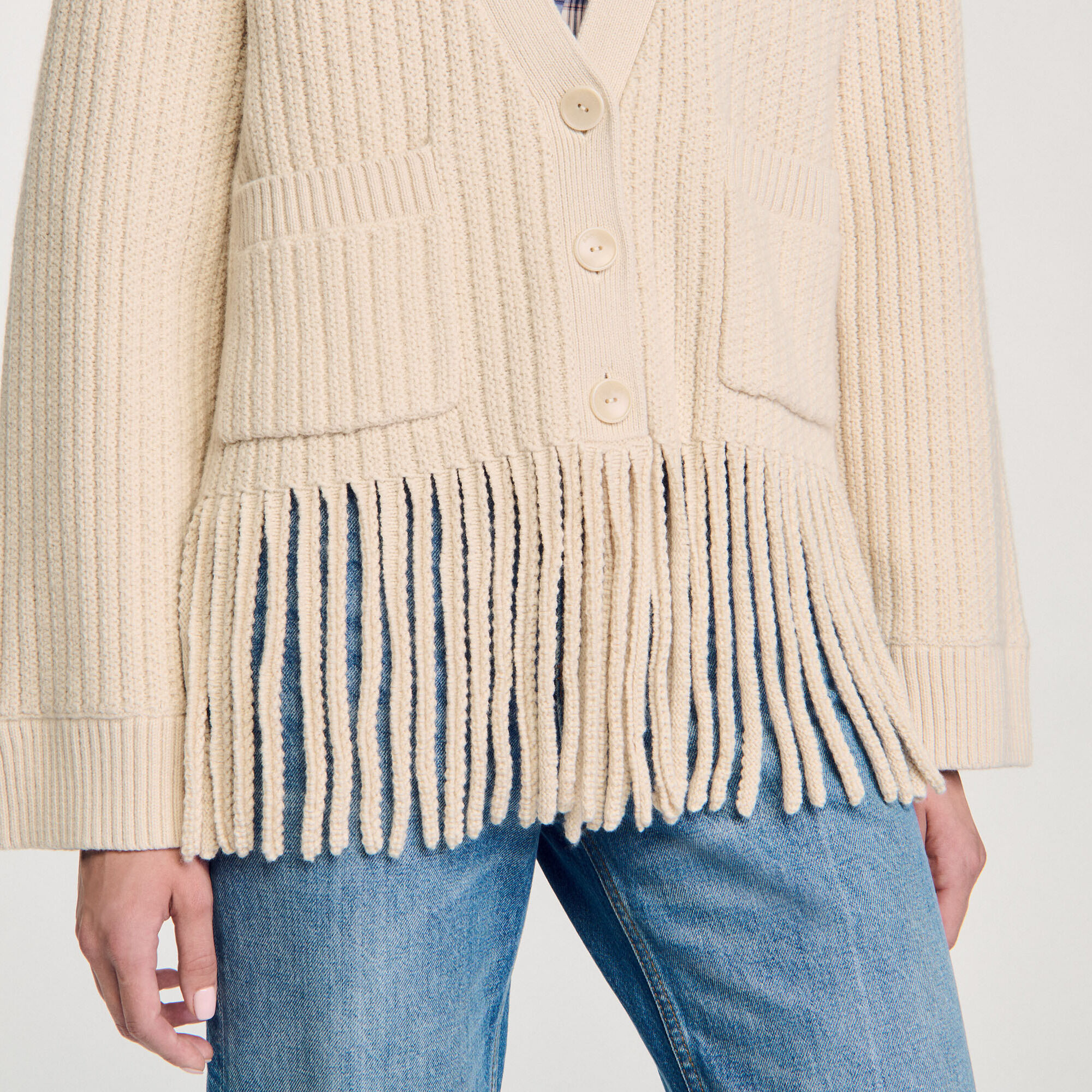 Fringed knit cardigan