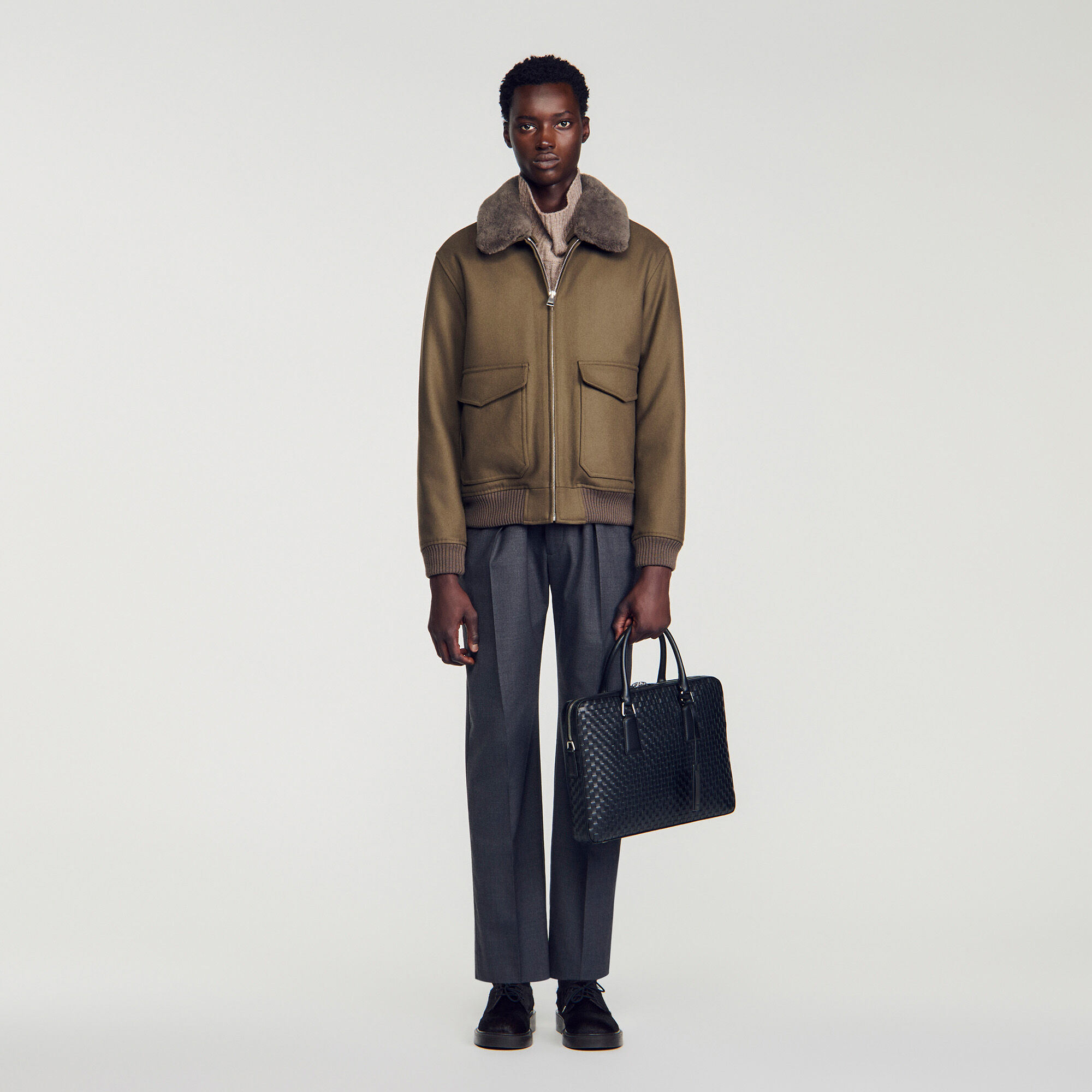 Woven leather briefcase - Men | Sandro