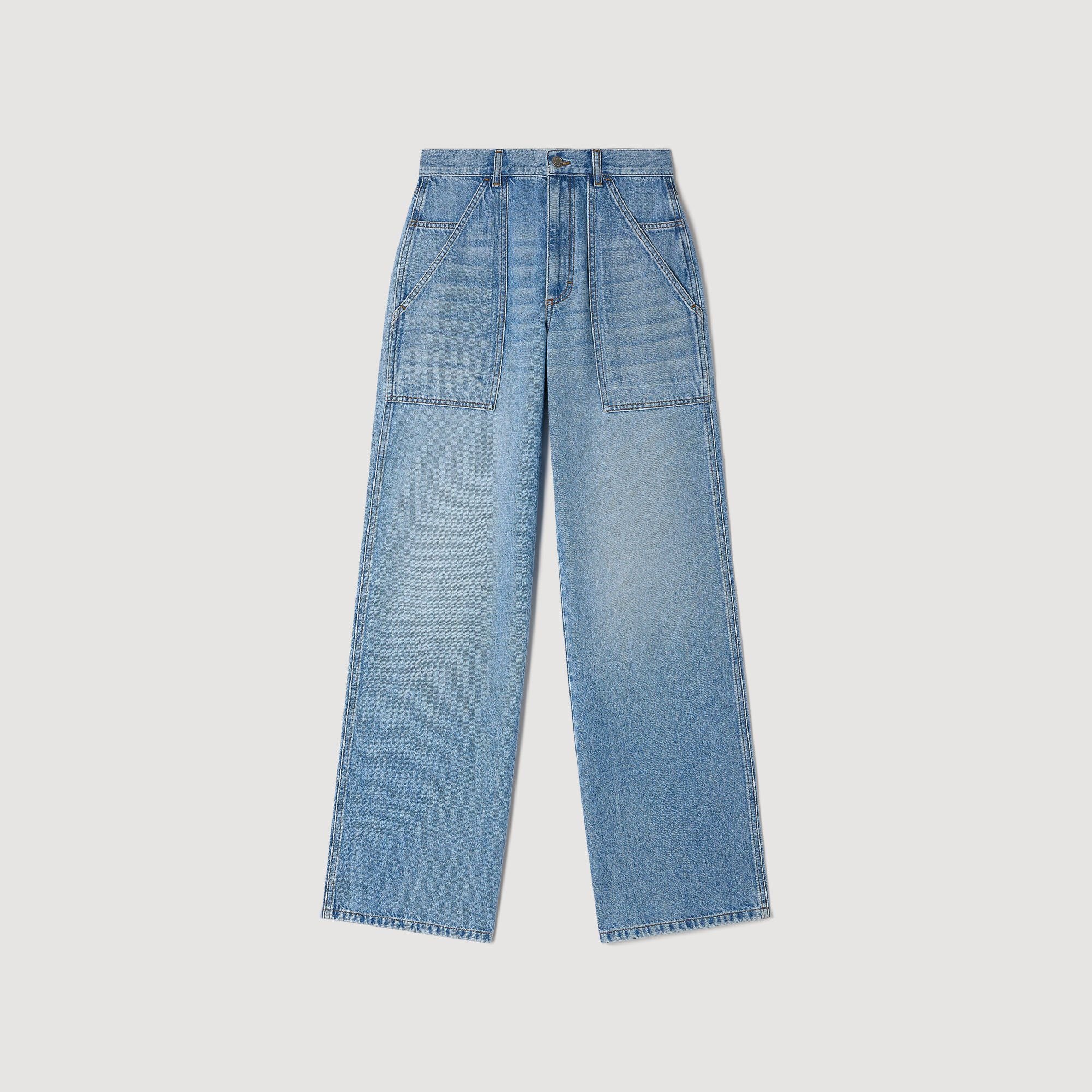 Faded wide straight-leg jeans