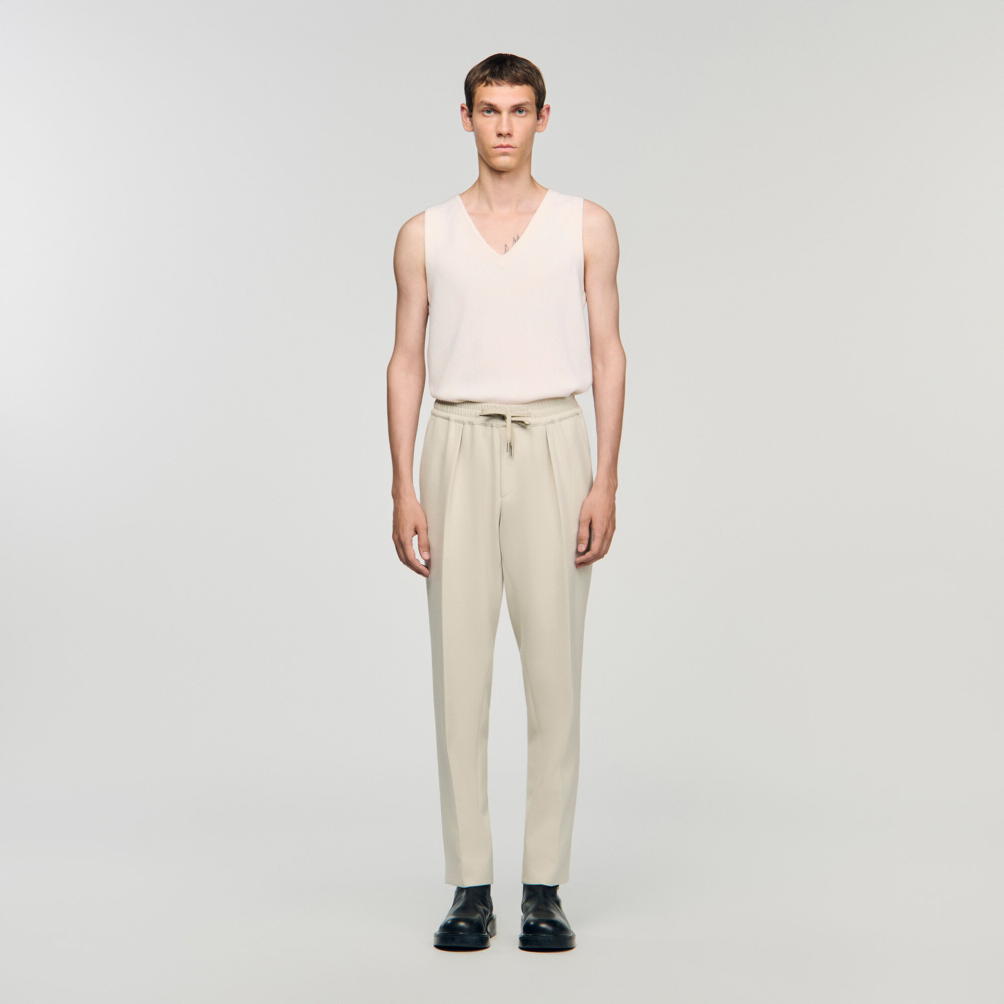 Elasticated straight-leg trousers