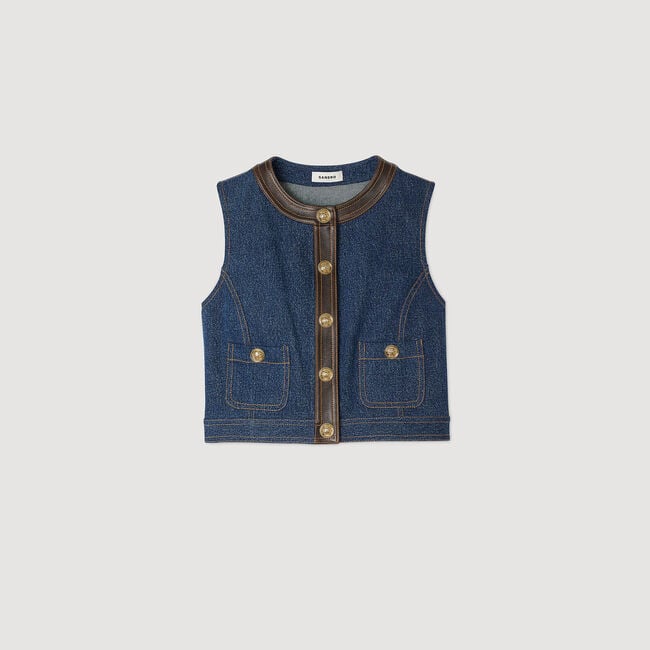 Denim and leather top