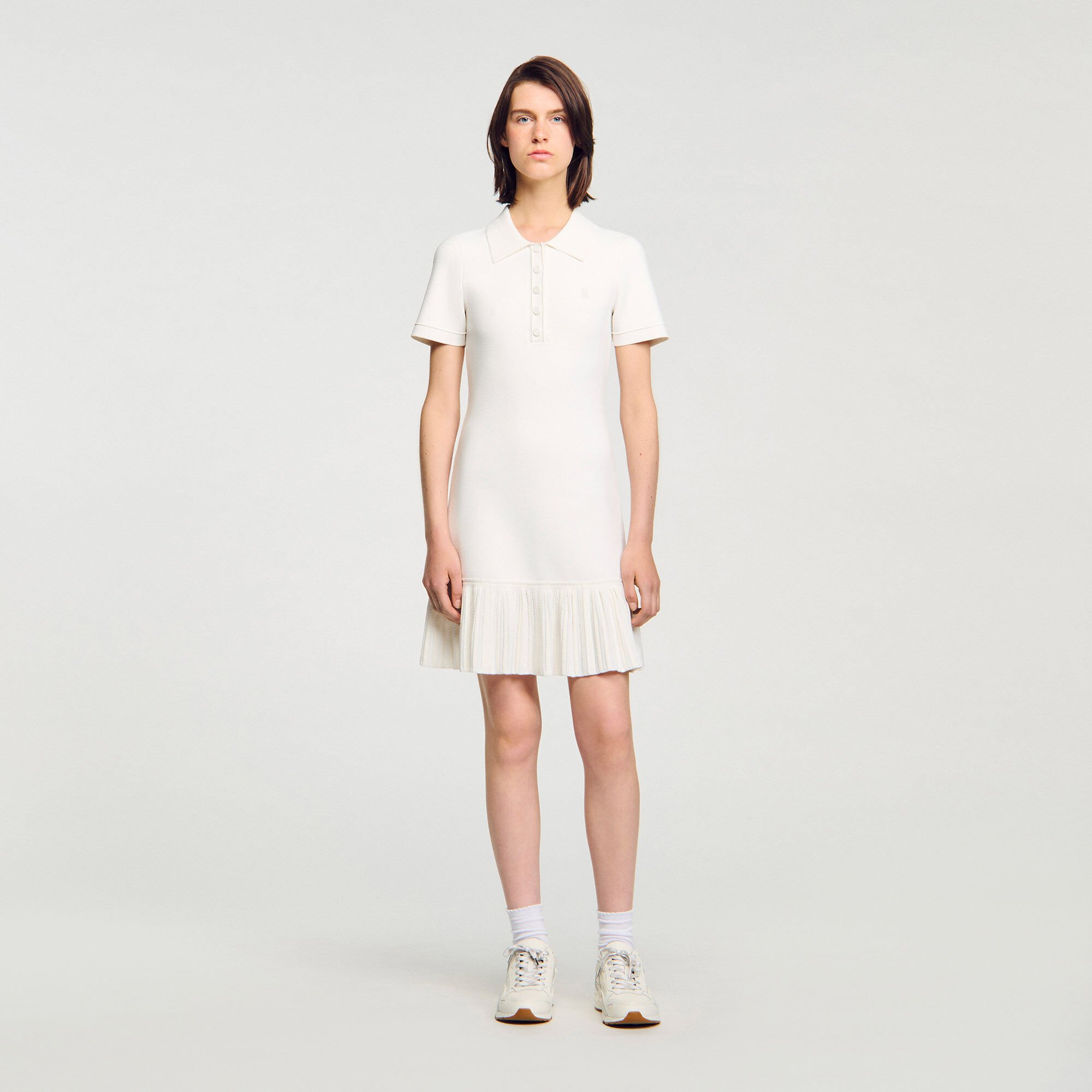 Short knit dress with polo neck