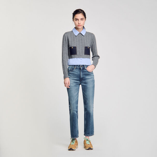 Cropped wool and cashmere jumper