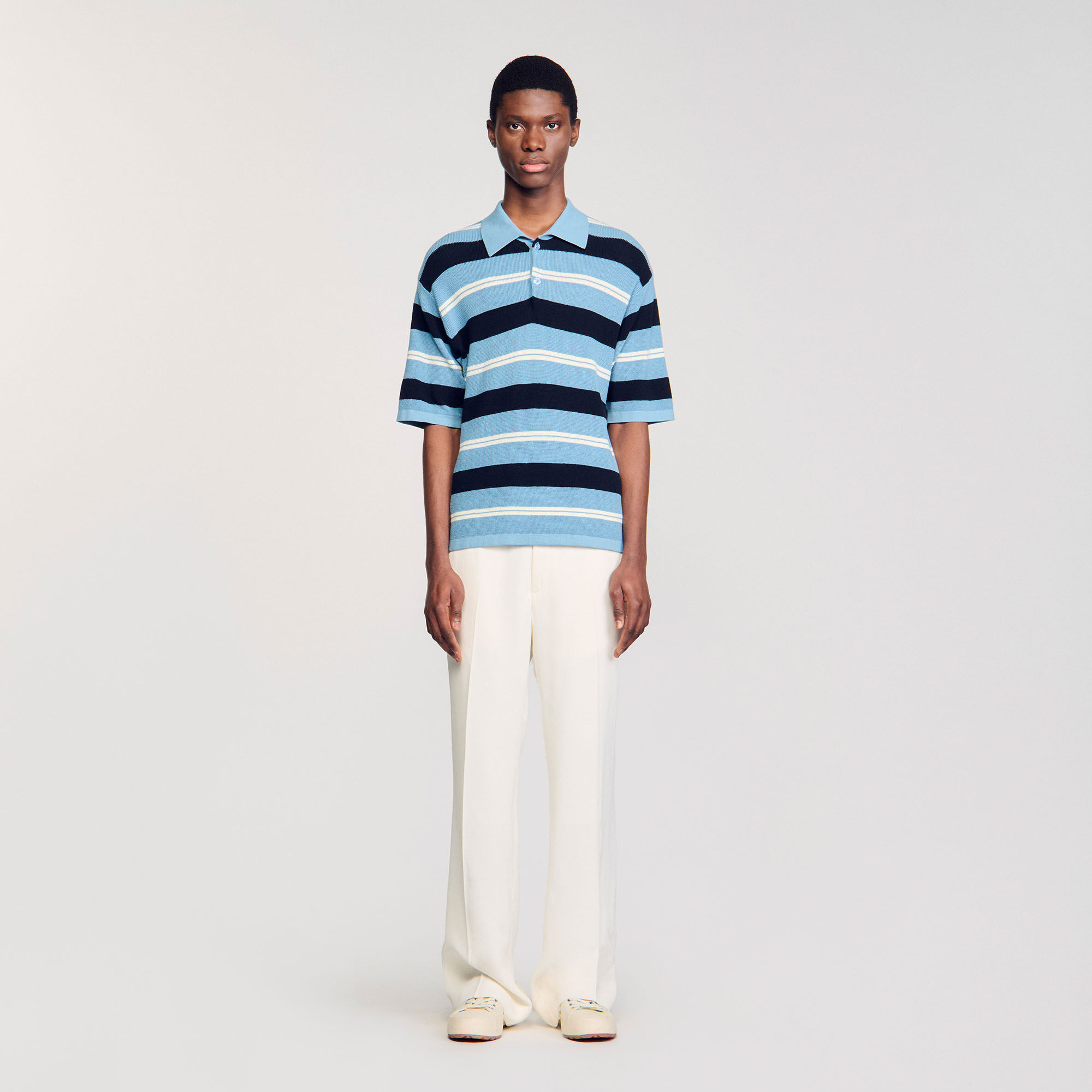 Stripy knit polo shirt