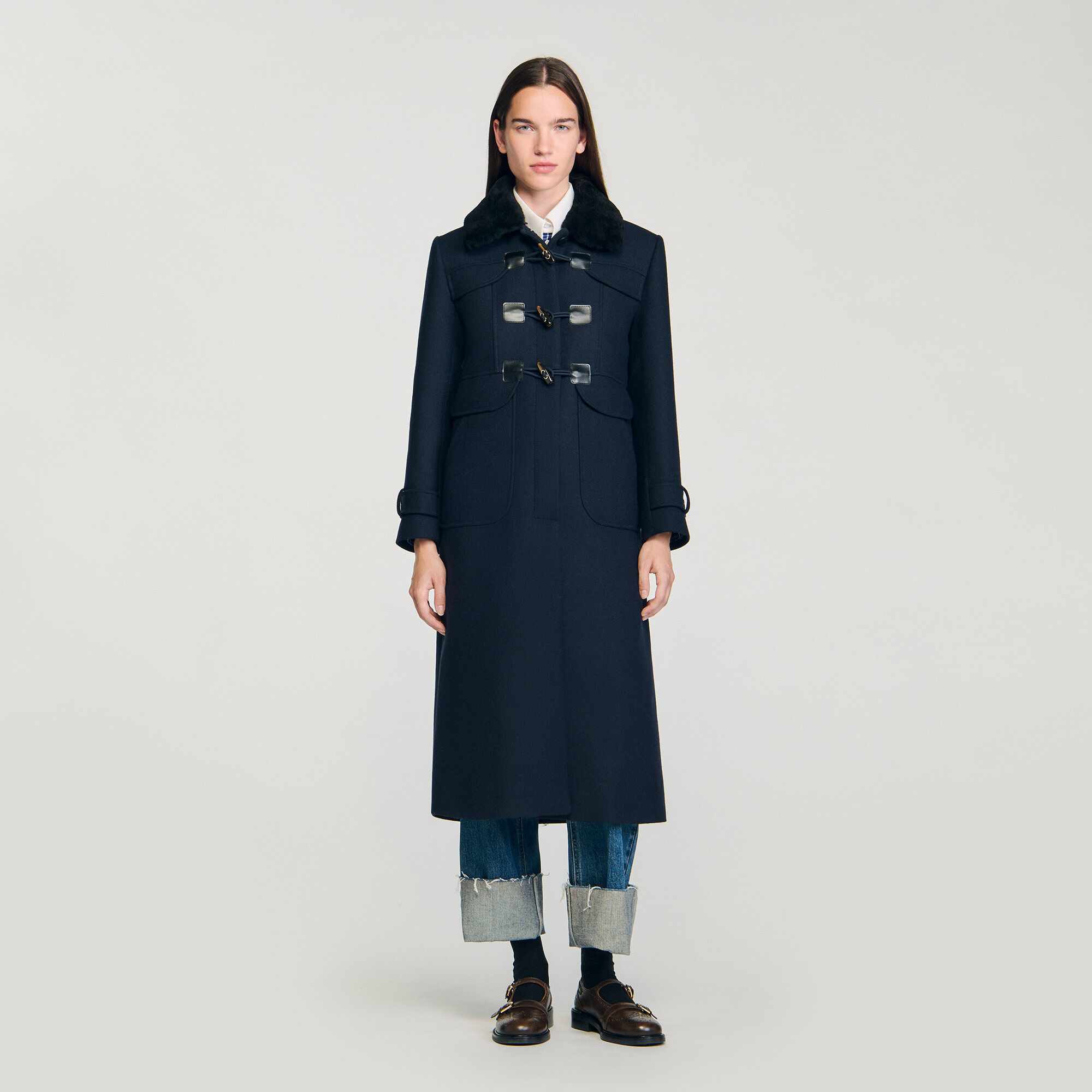 Long coat with velvet collar