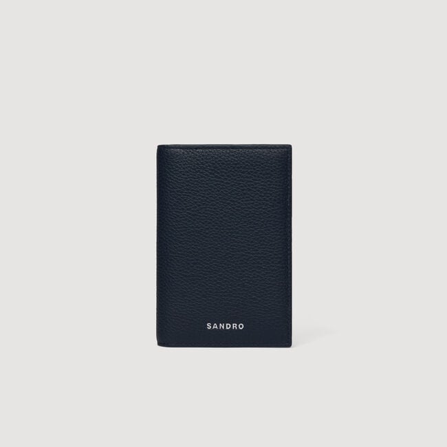 Folding grained leather card holder