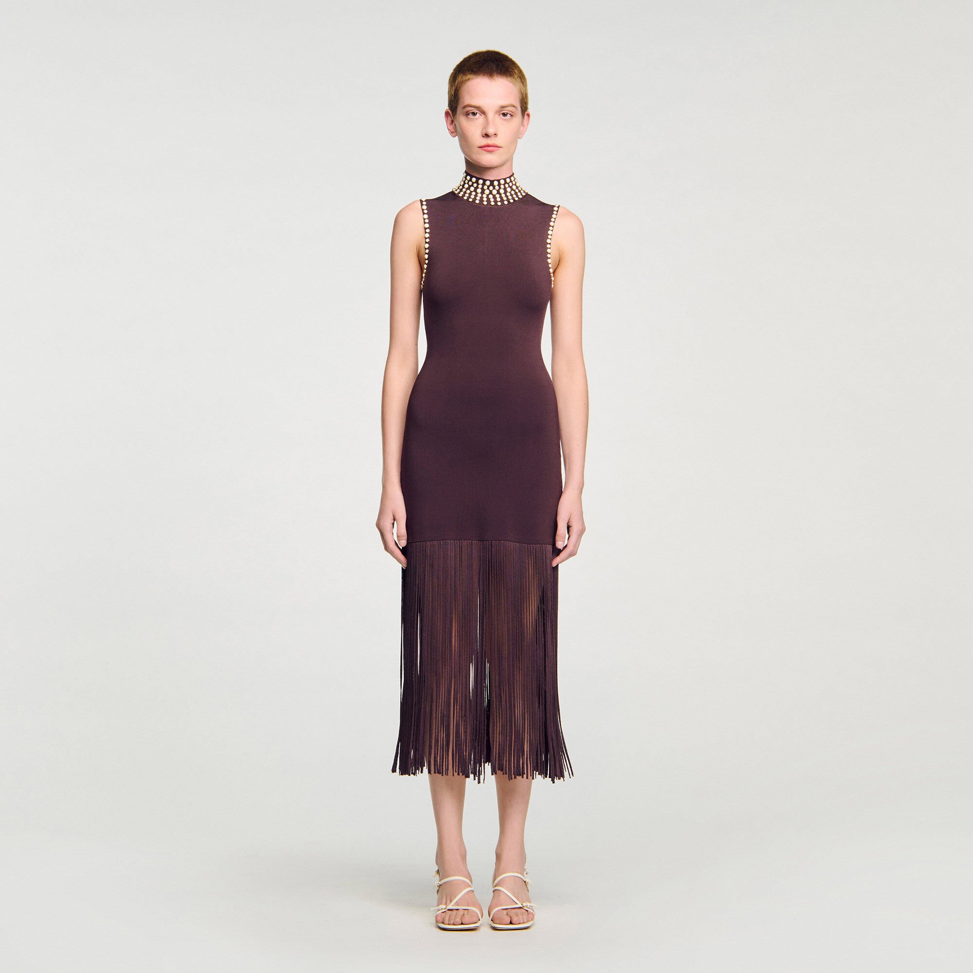 Fringed knit maxi dress