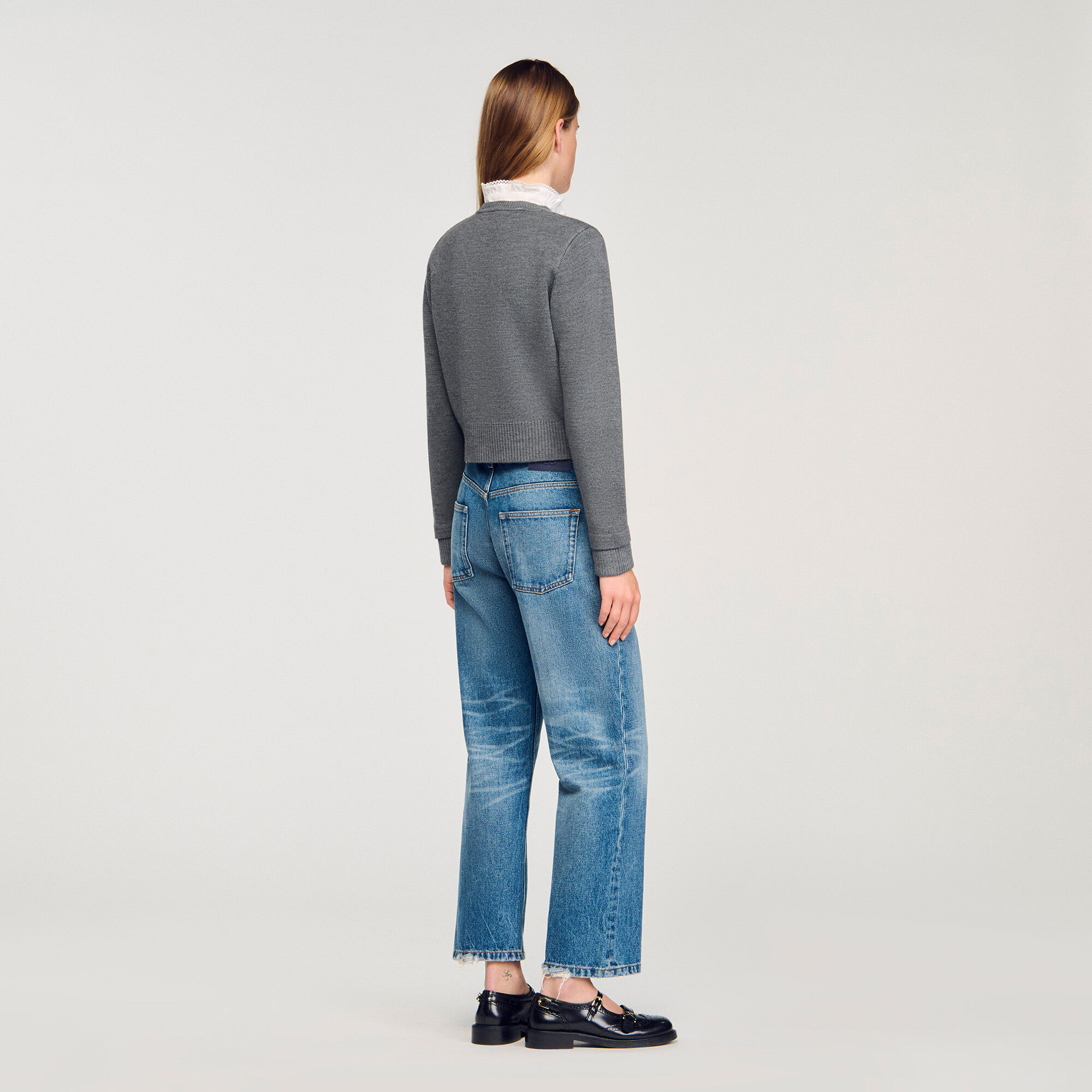 Cardigan with removable ruffle collar