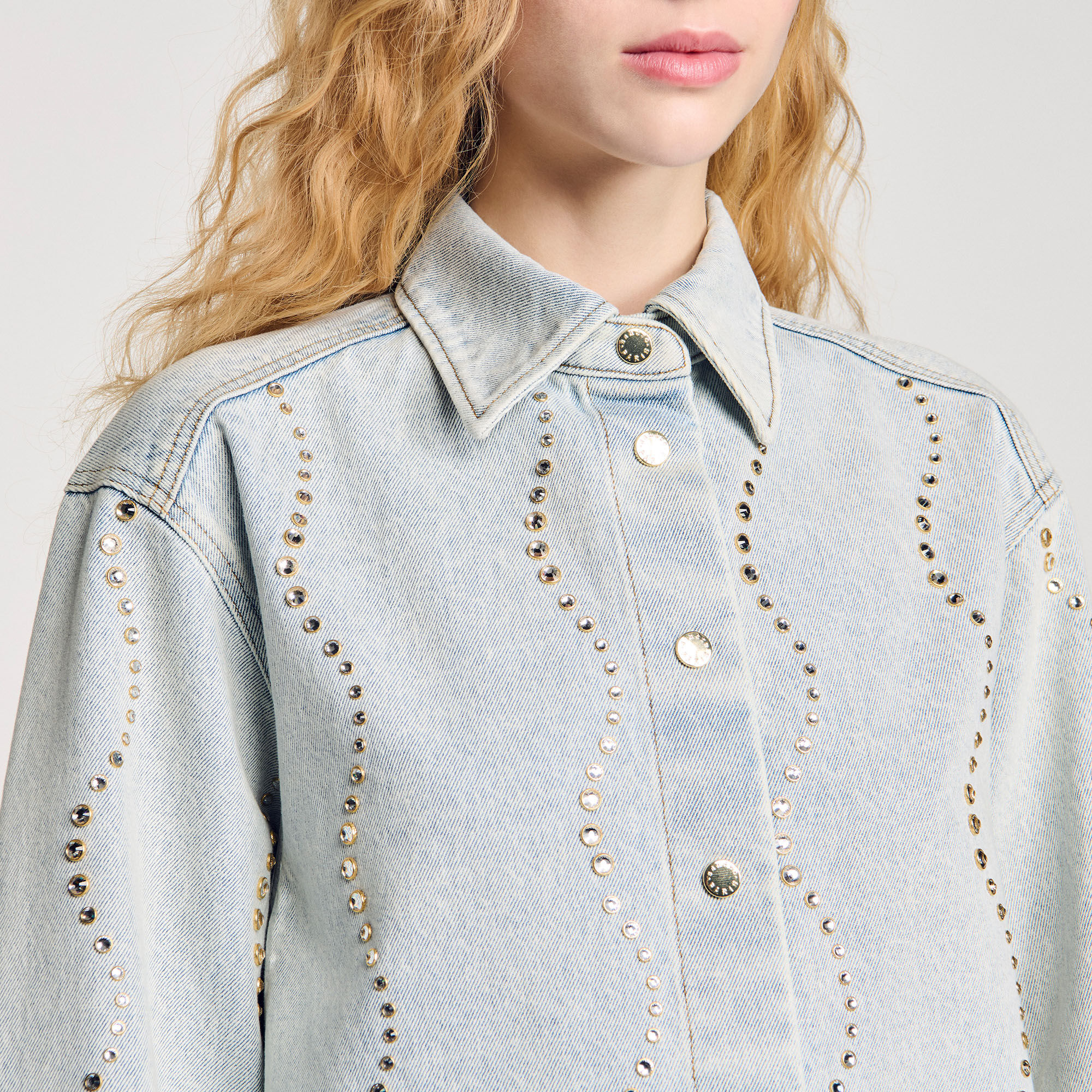 Denim shirt with rhinestones