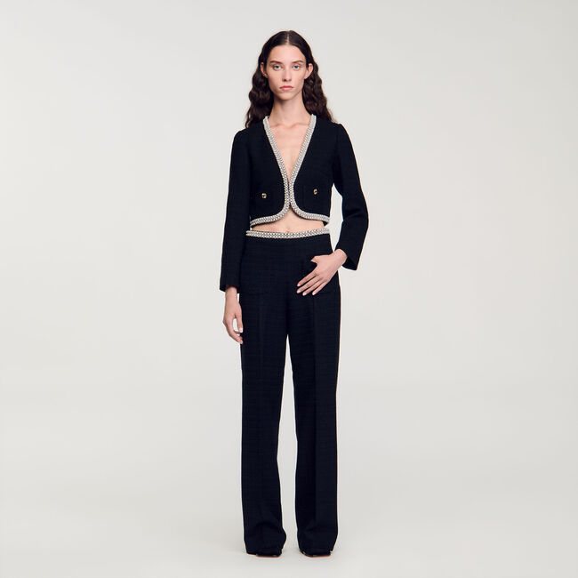 High-waisted tweed trousers