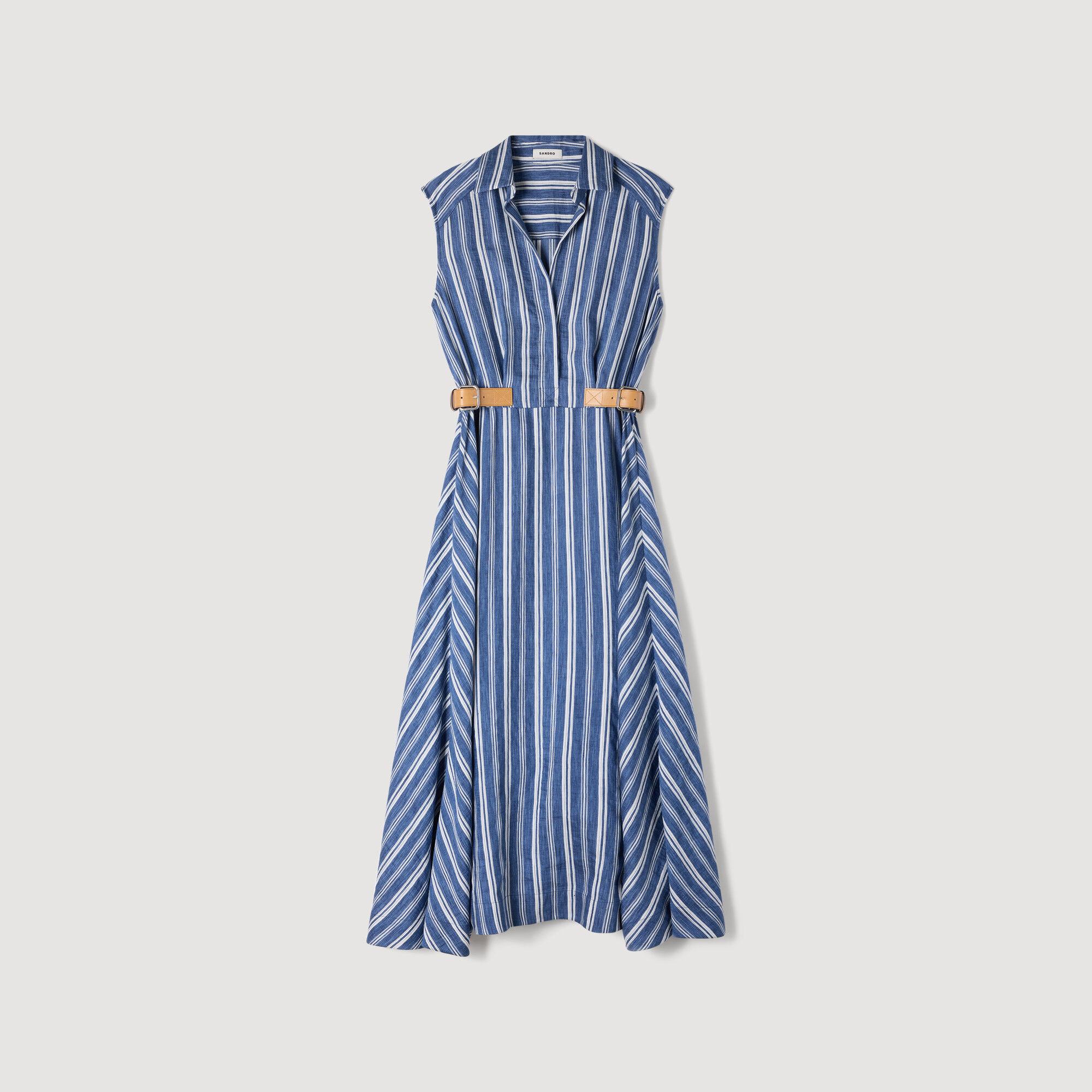 Striped maxi dress with leather tab