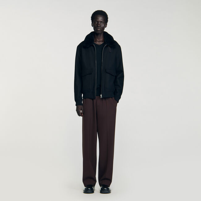 Wool aviator jacket with shearling