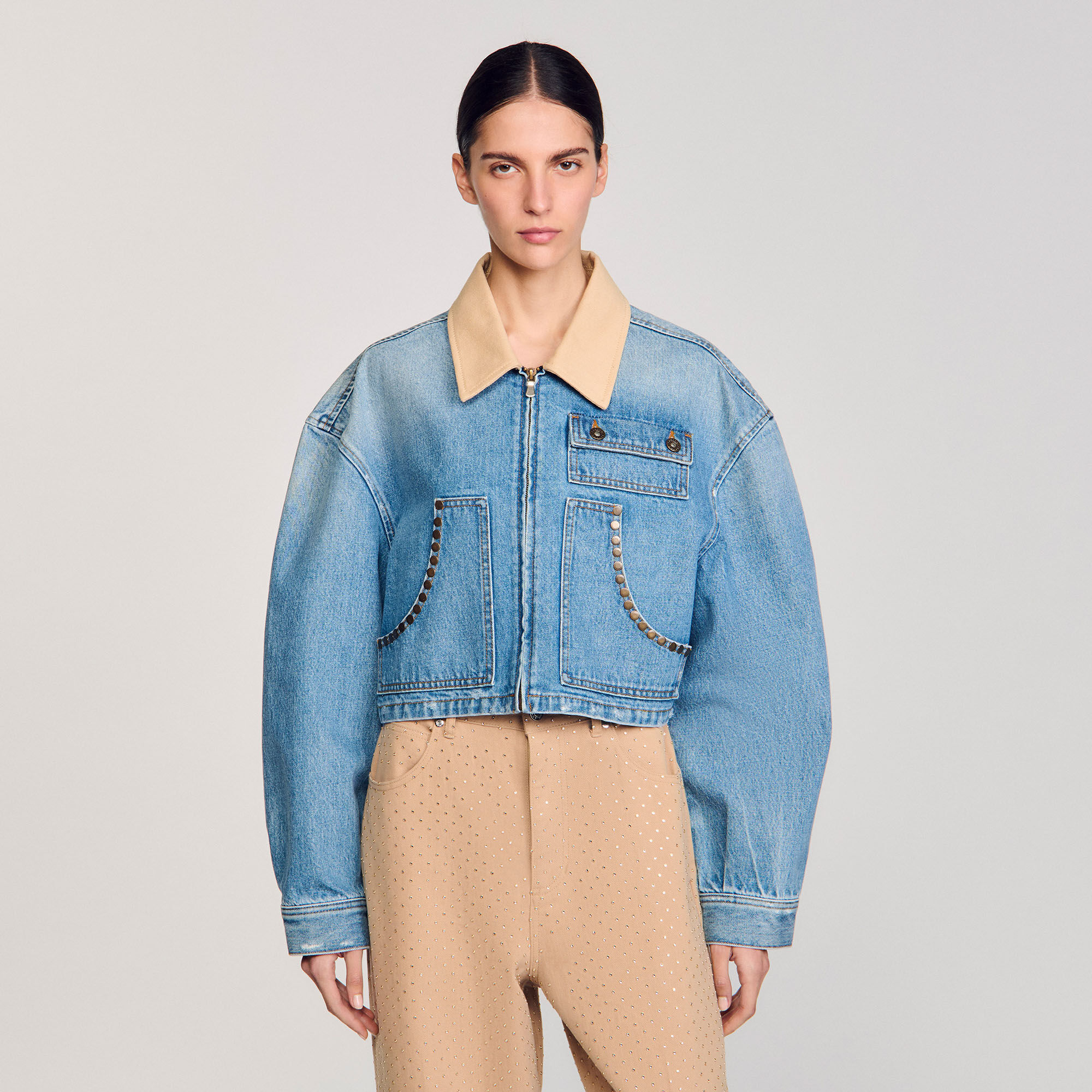 Denim jacket with studs