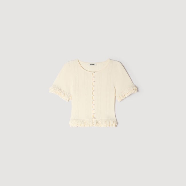 Ruffled knit cardigan