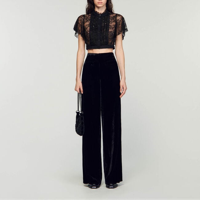 Wide-leg velvet trousers