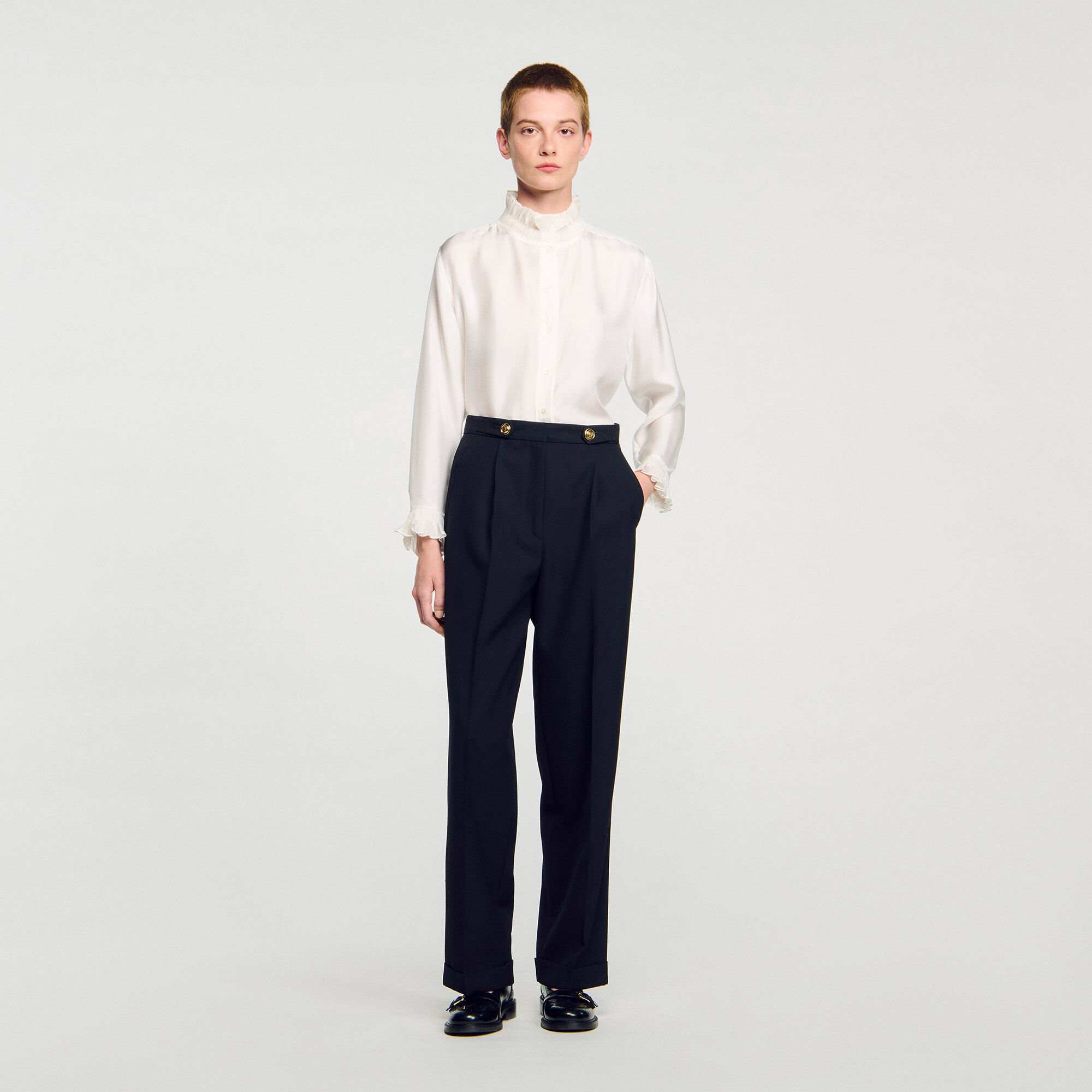 Silk shirt with gathered collar