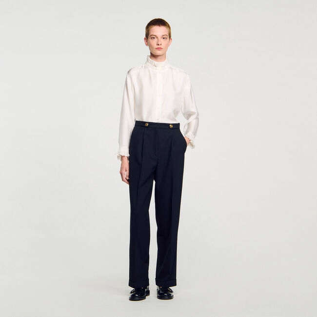 Silk shirt with gathered collar