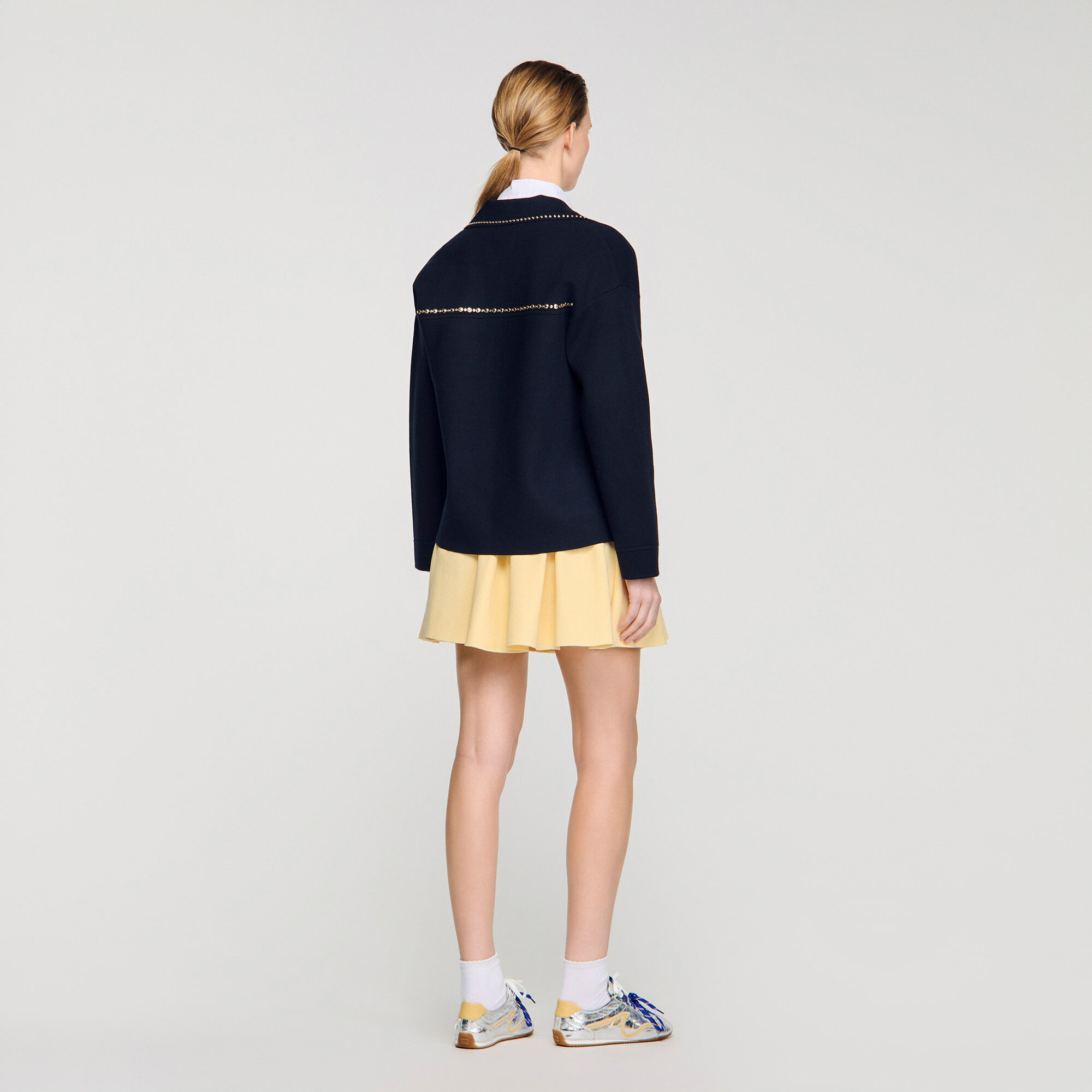 Studded blazer collar cardigan