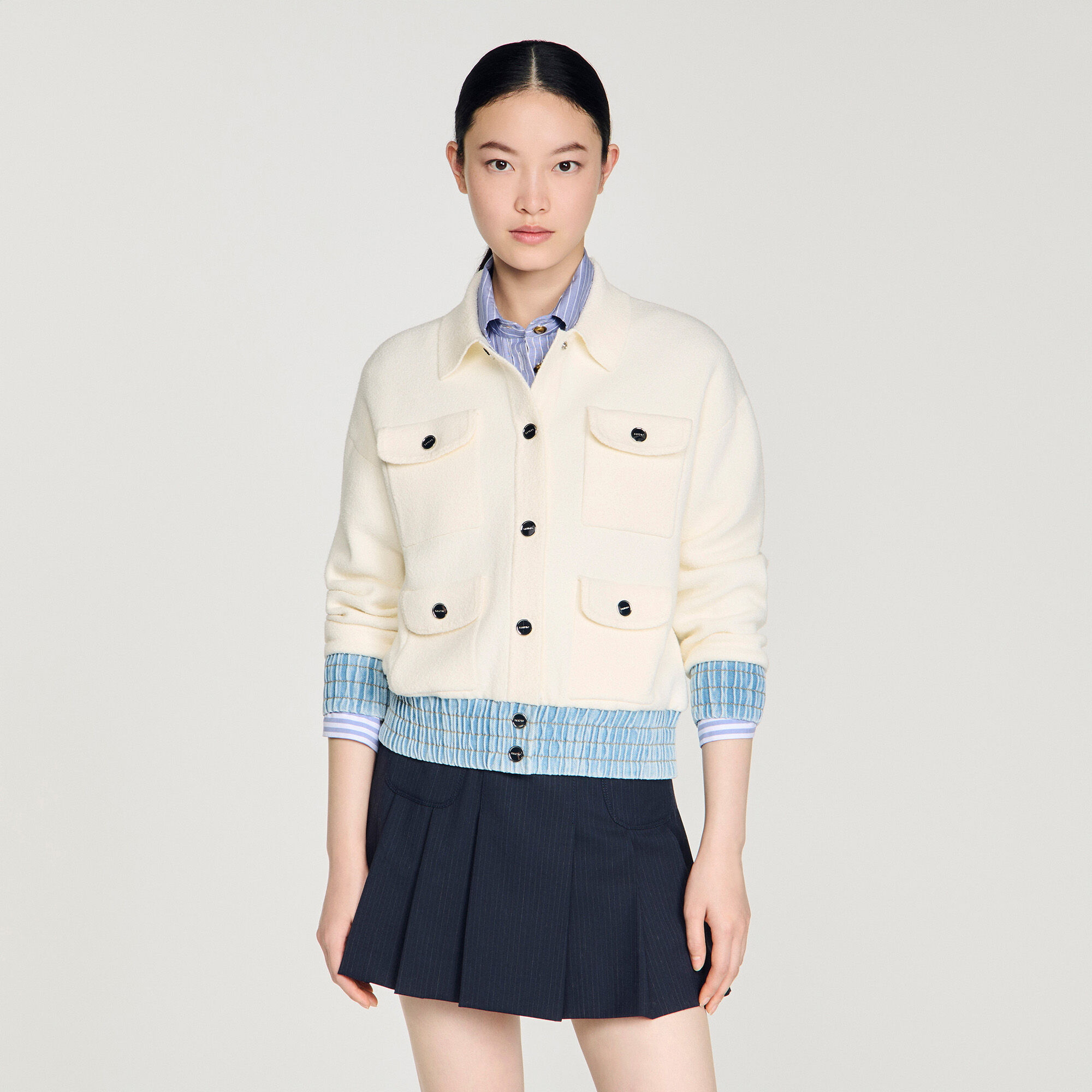 Cardigan with denim details