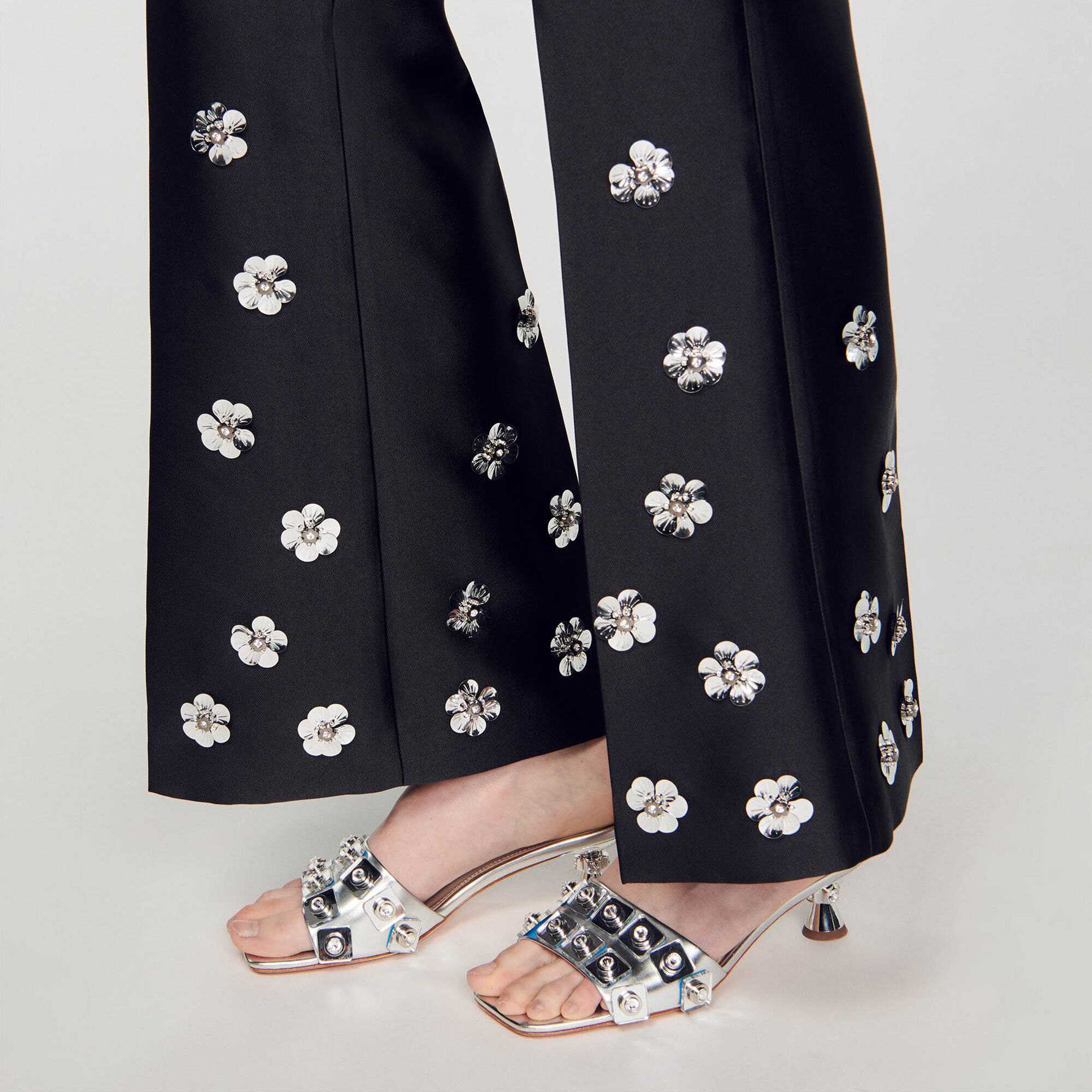 Satin-look sequin trousers