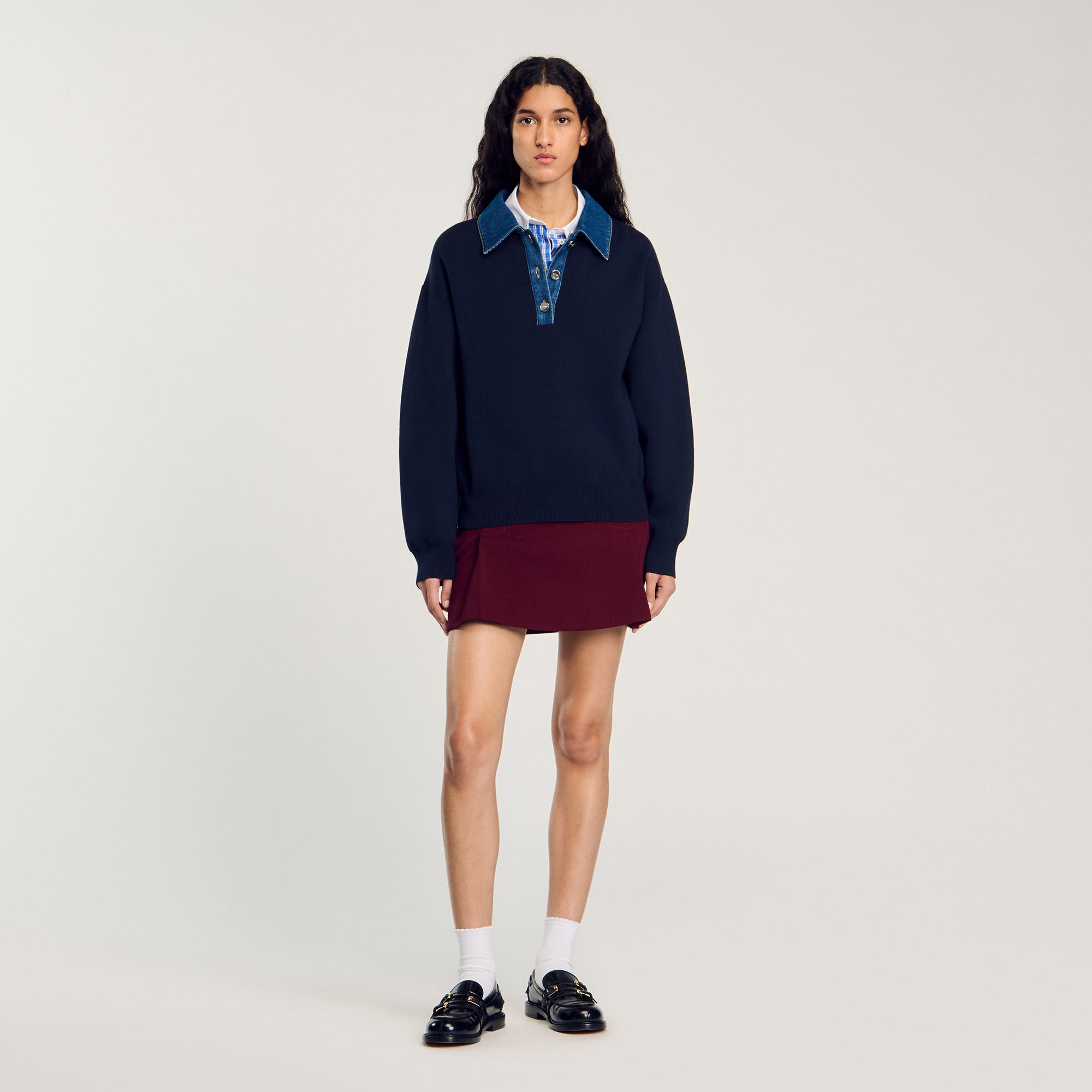 Jumper with denim collar
