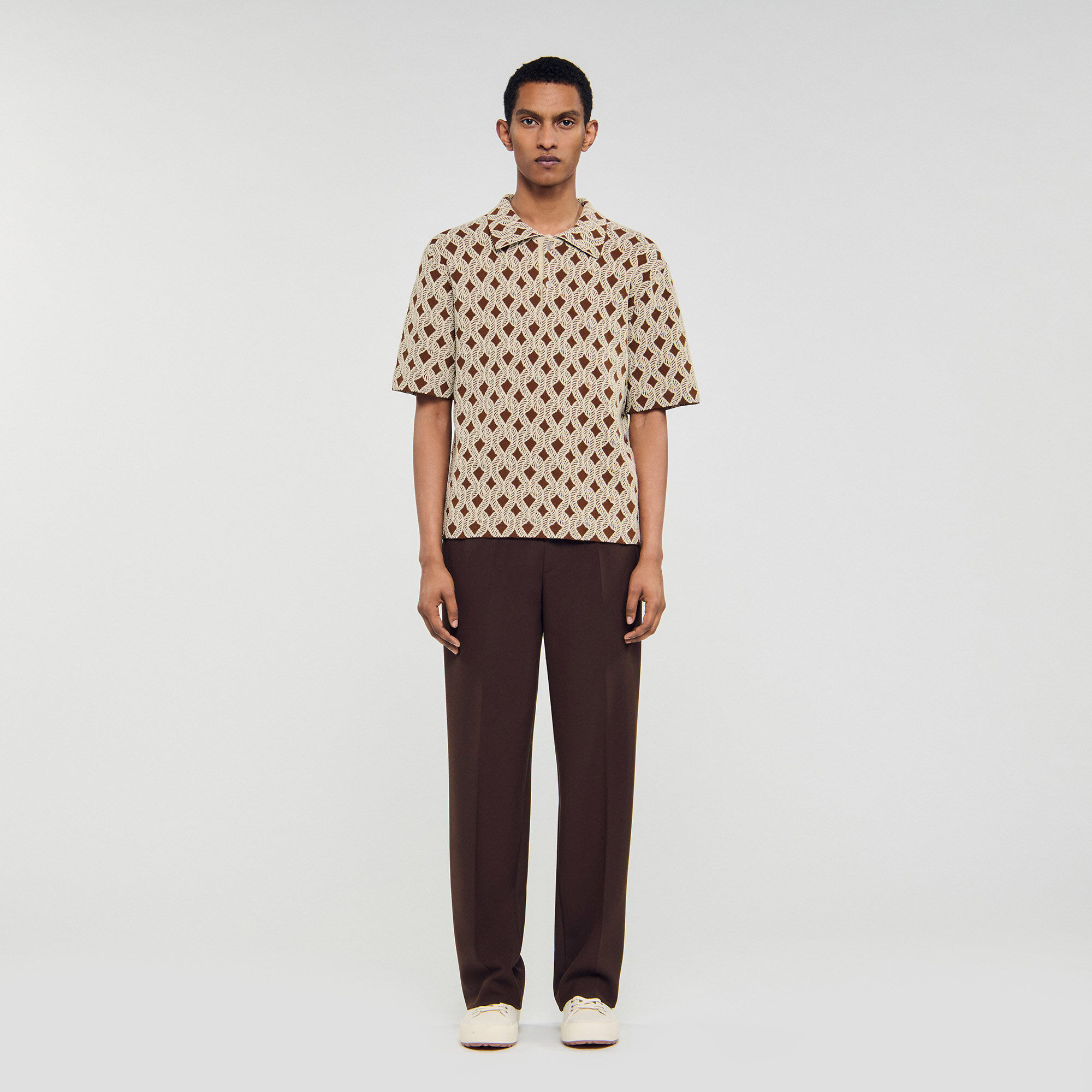 Rope jacquard cardigan shirt