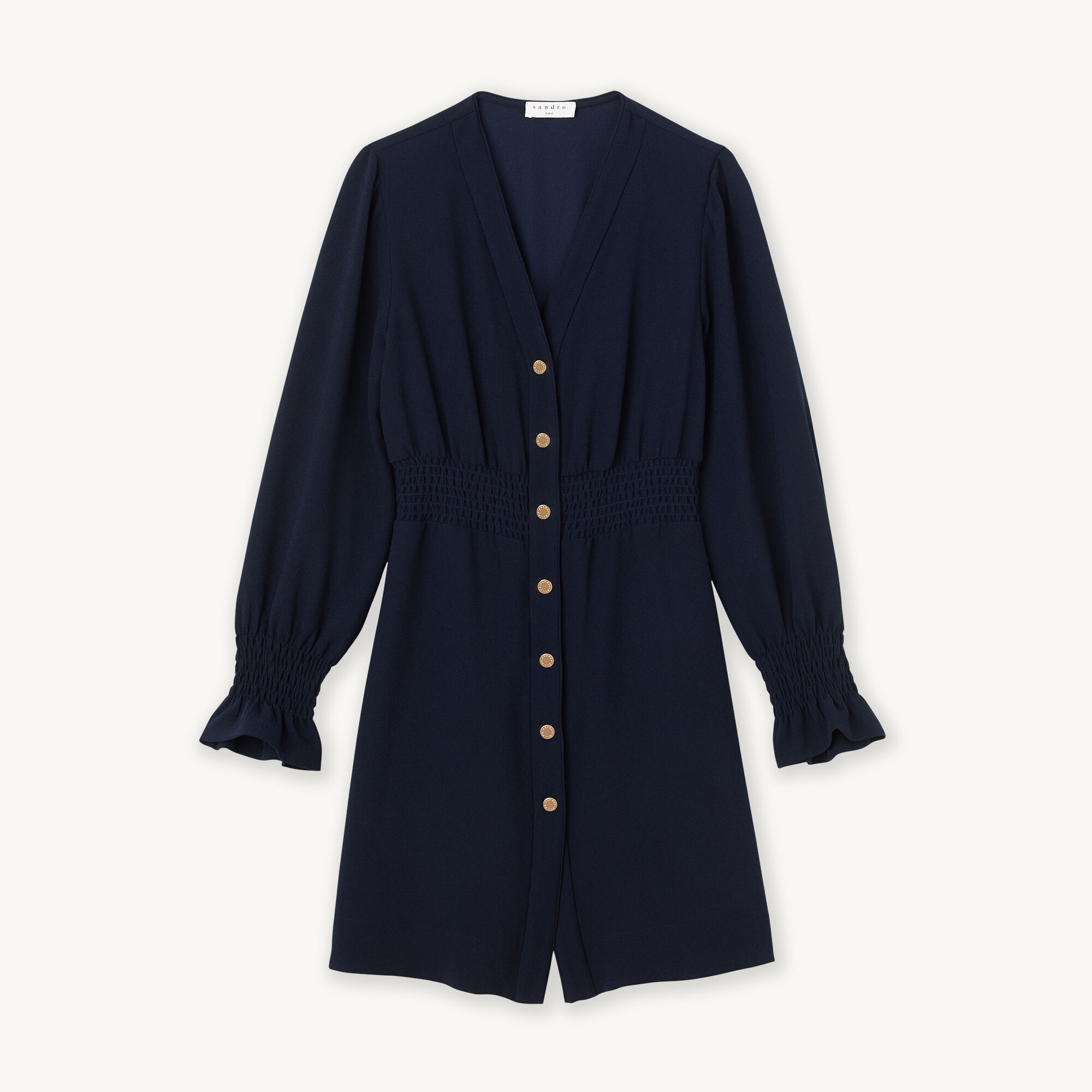 Dress with press studs and smocked belt