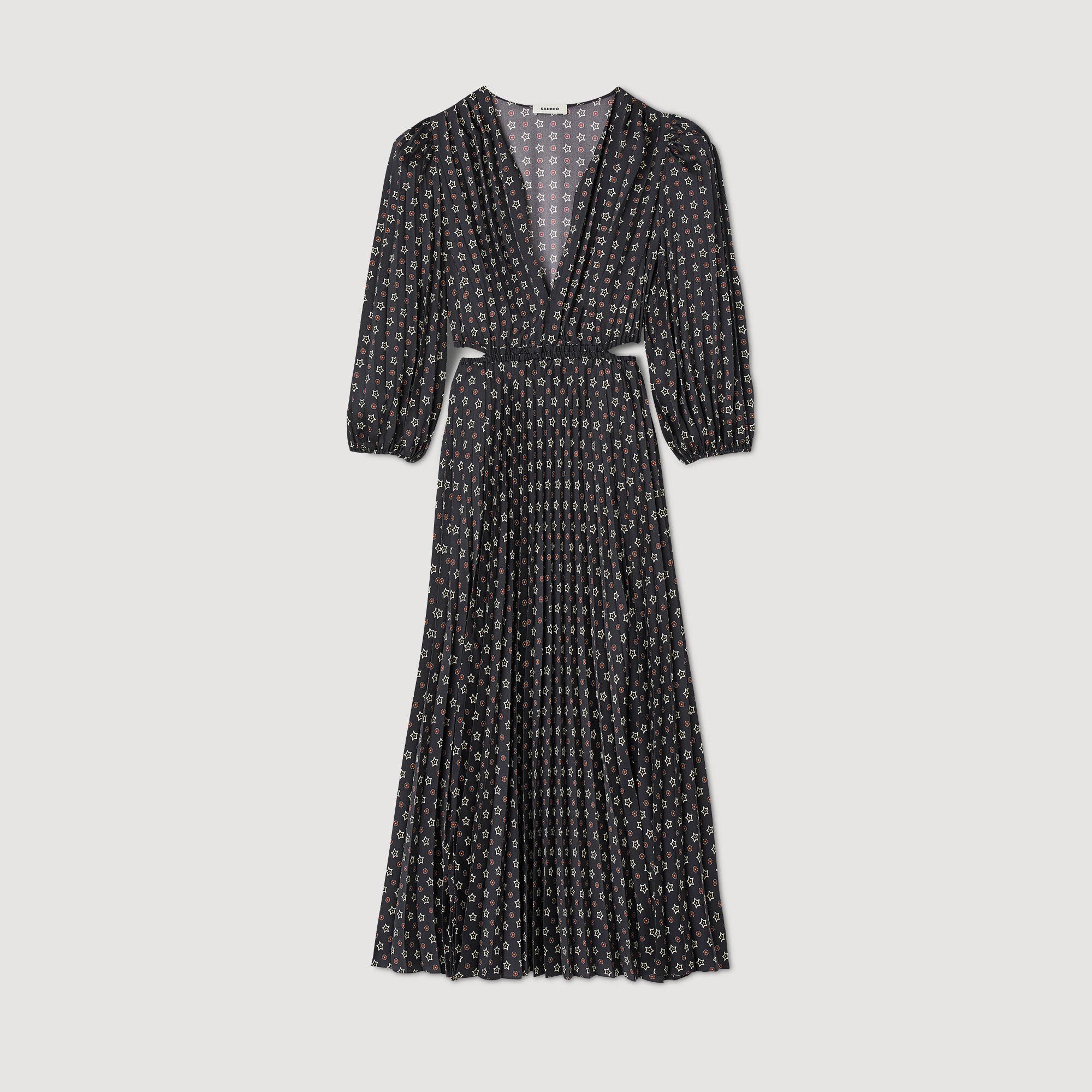 Long printed dress with pleats