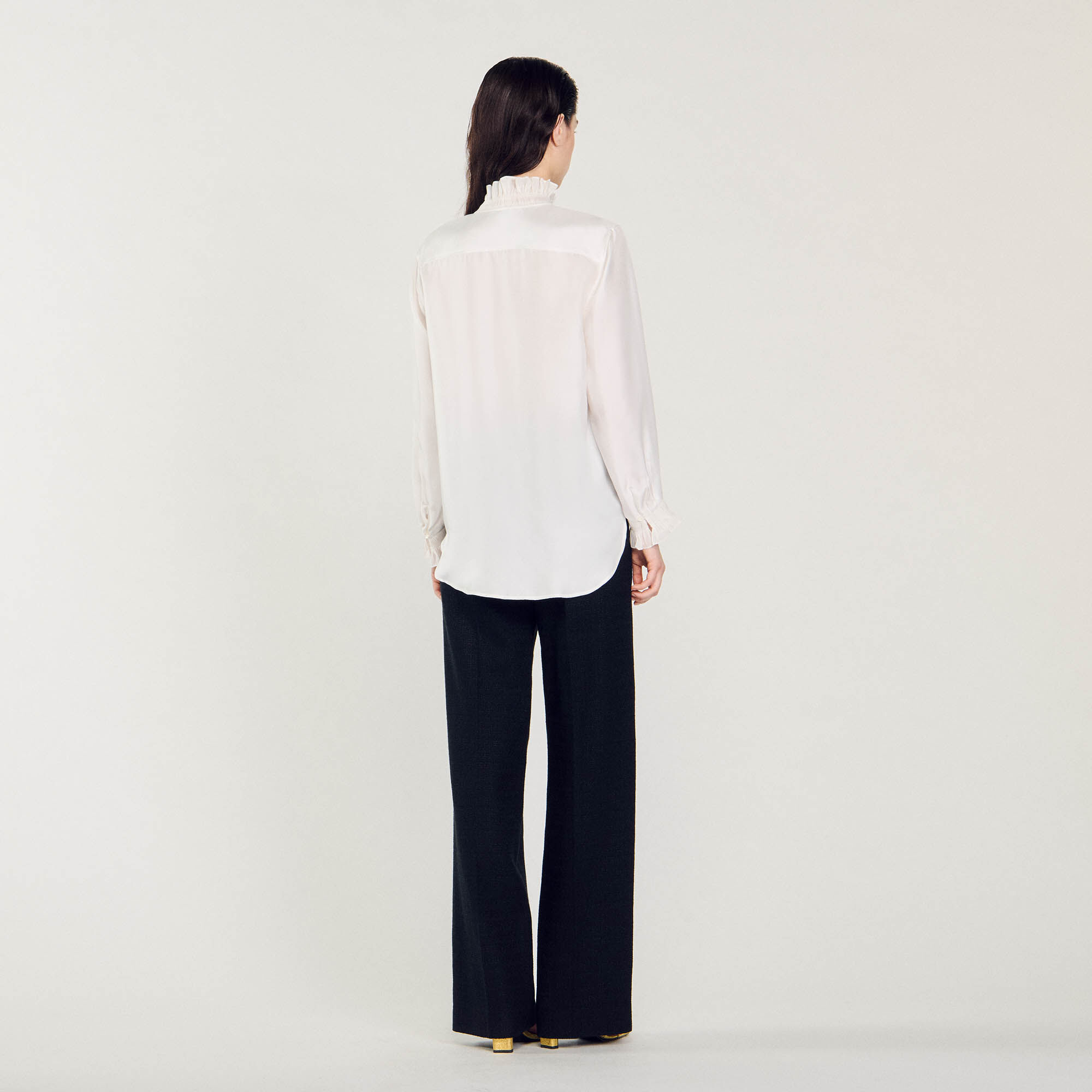 Silk shirt with gathered collar