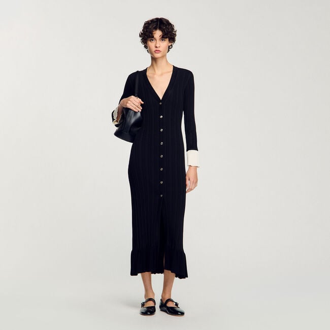 Two-tone knit maxi dress