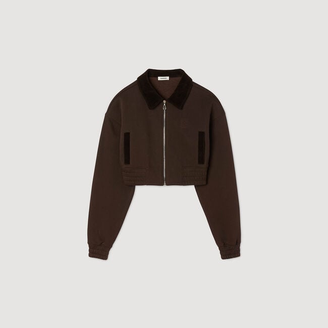 Cropped dual-fabric sweatshirt