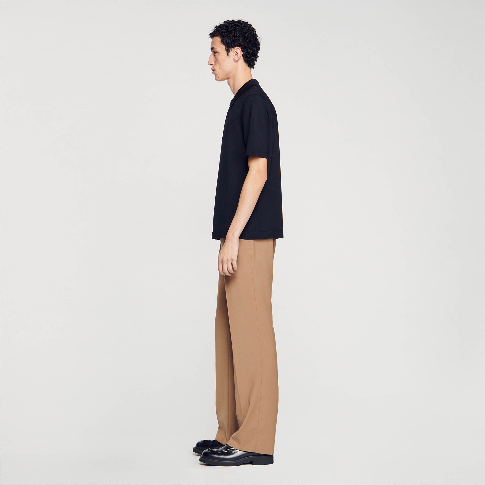Knitted polo shirt with zip collar