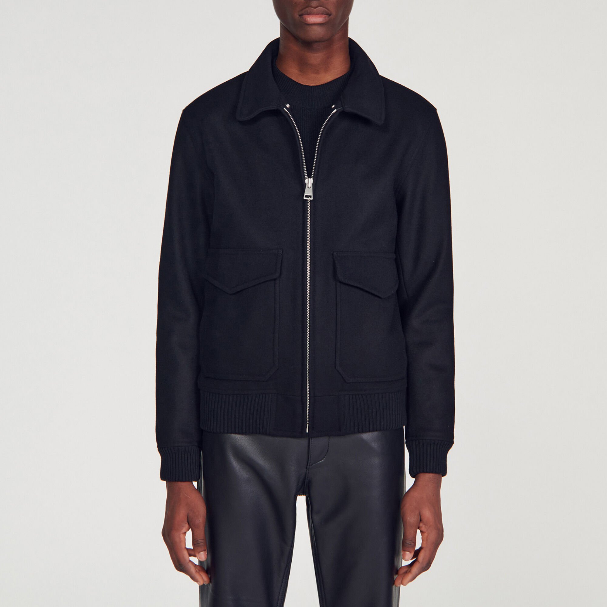 Shearling collar aviator jacket