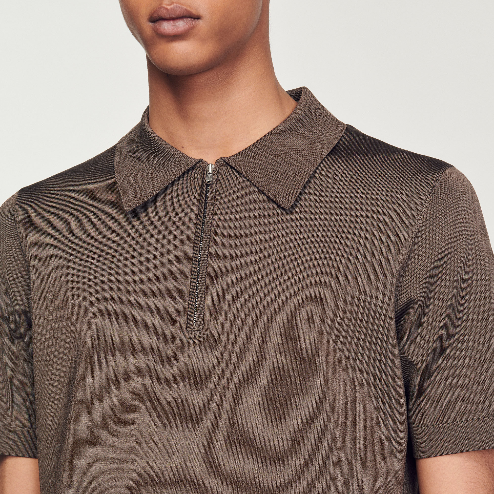Knitted polo shirt with zip collar