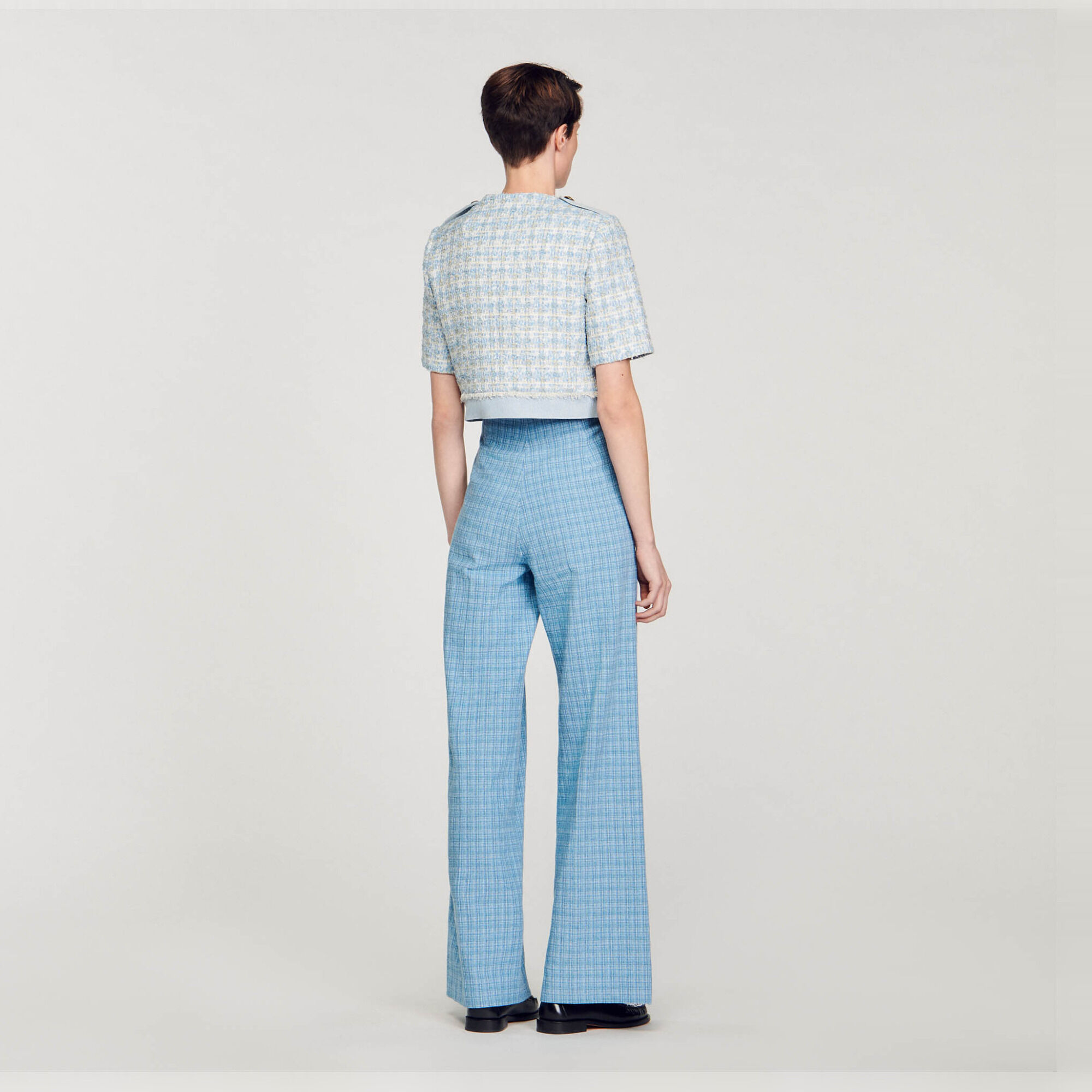 Wide-leg tweed trousers