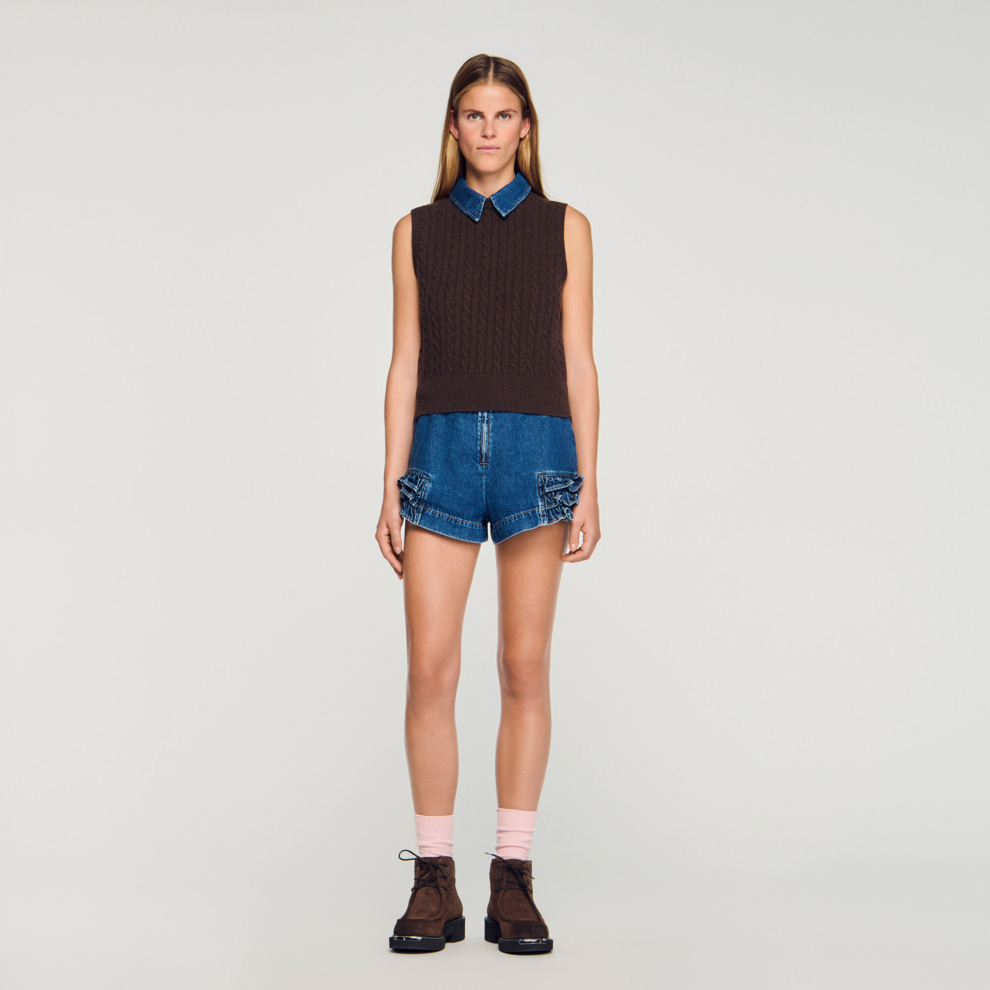 Knit and denim jumper