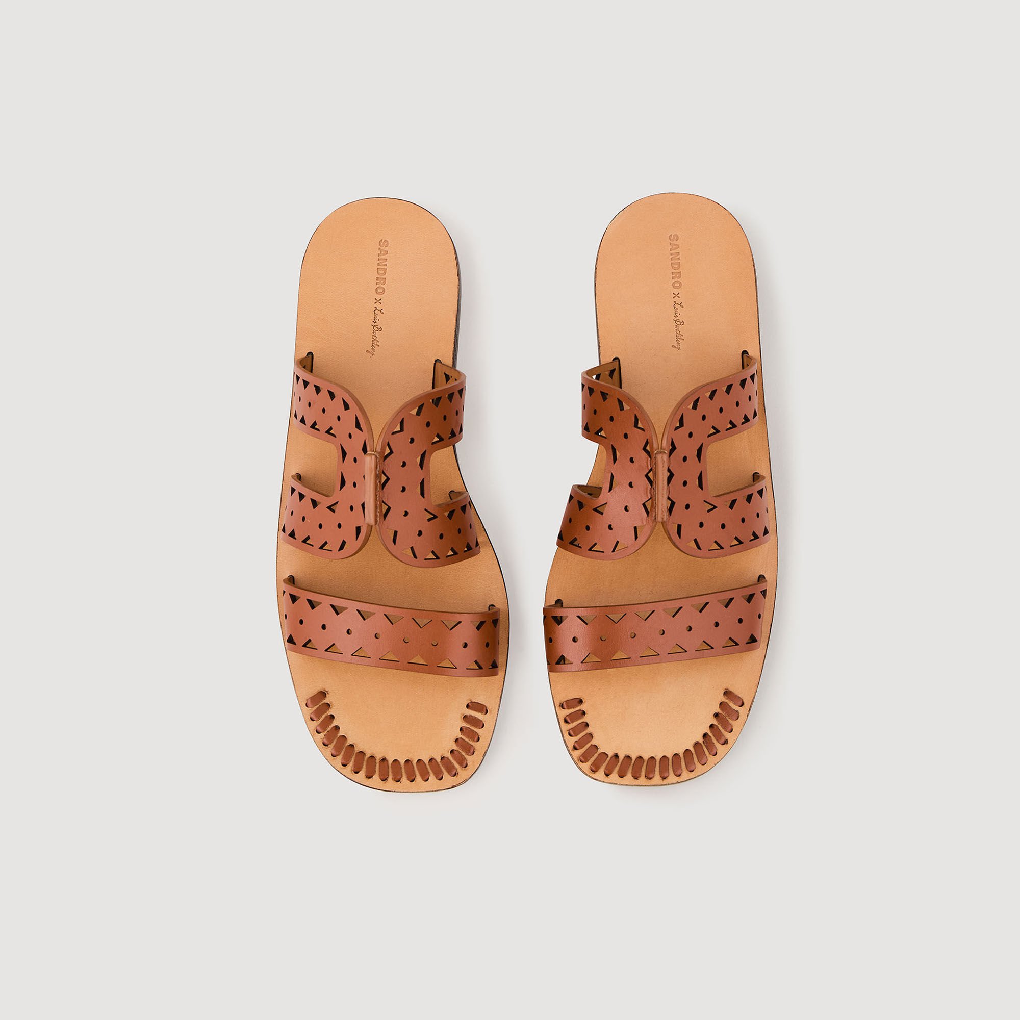Flat perforated leather sandals yellow orange For Women Sandro Paris