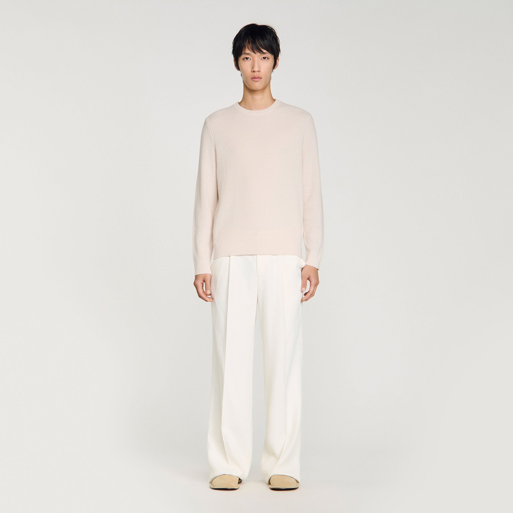 Crew-neck sweater in seed stitch