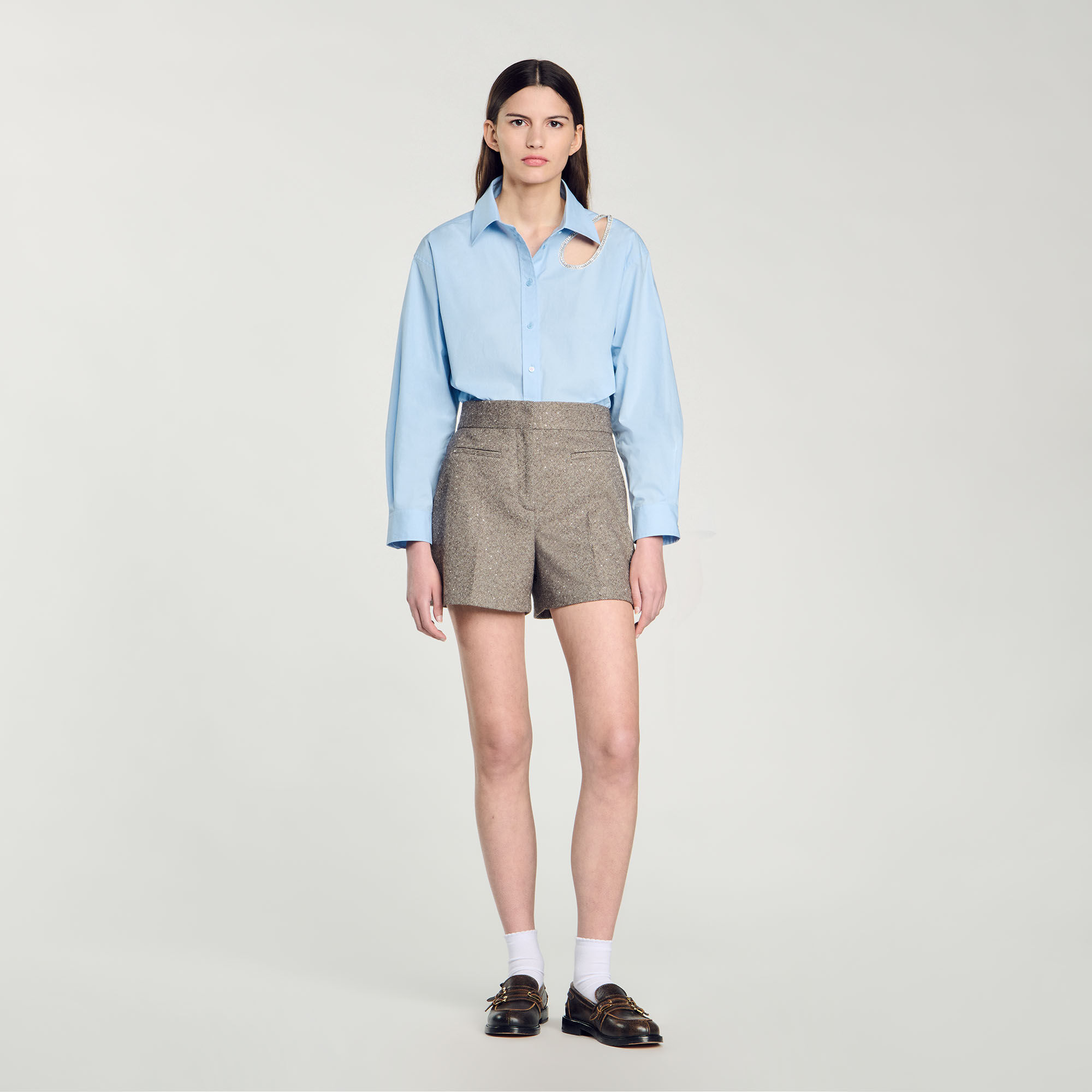 Herringbone shorts with rhinestones