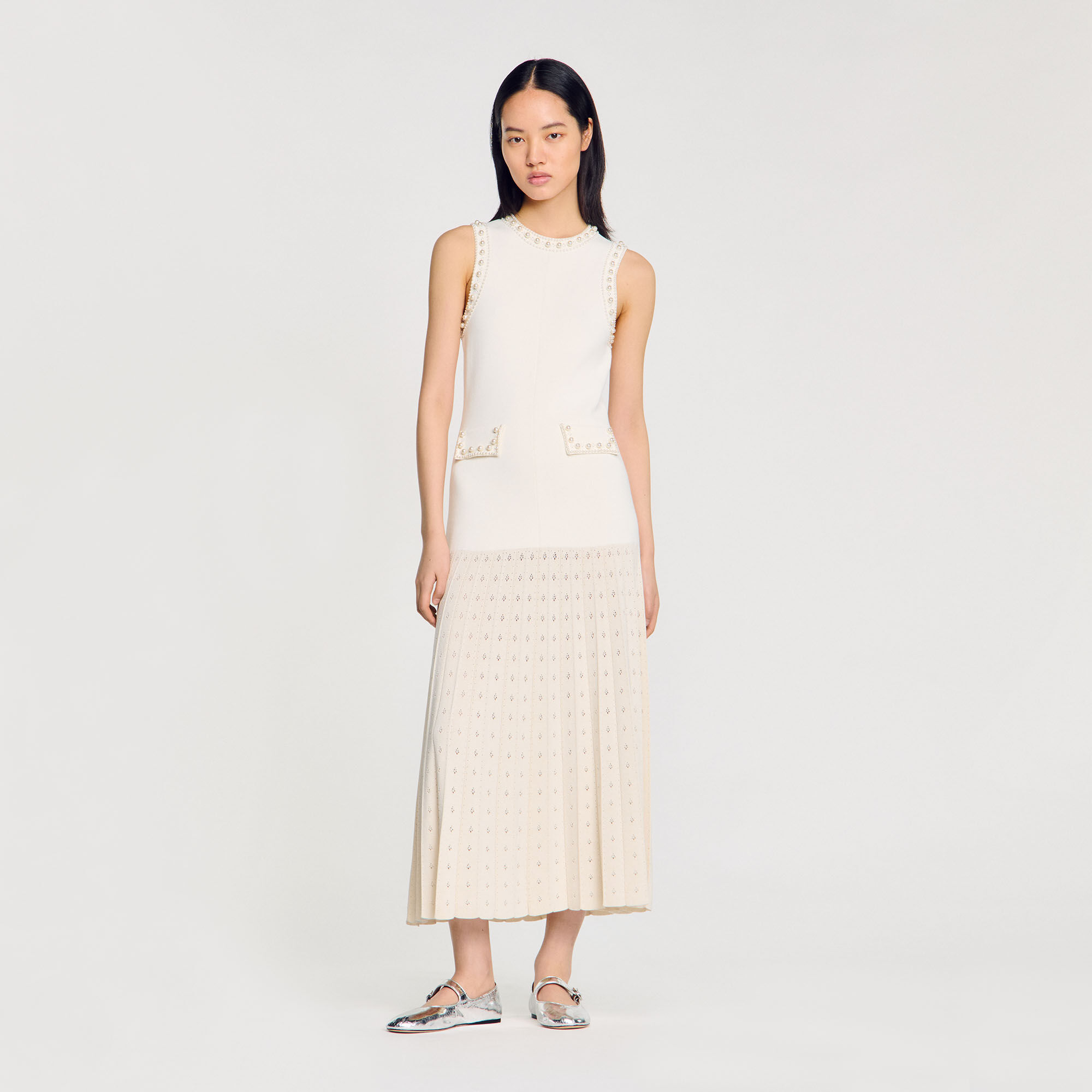 Pearl bead knit maxi dress