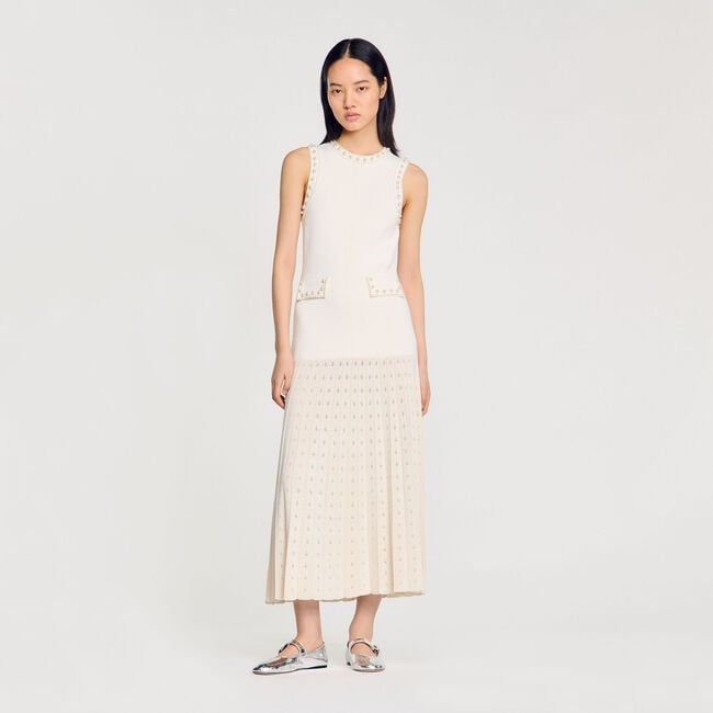 Pearl bead knit maxi dress